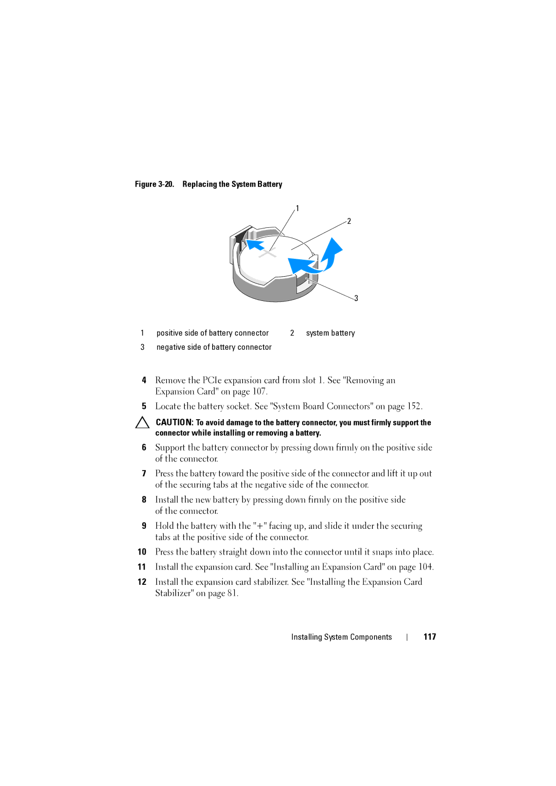 Dell NX200 owner manual 117, Replacing the System Battery 