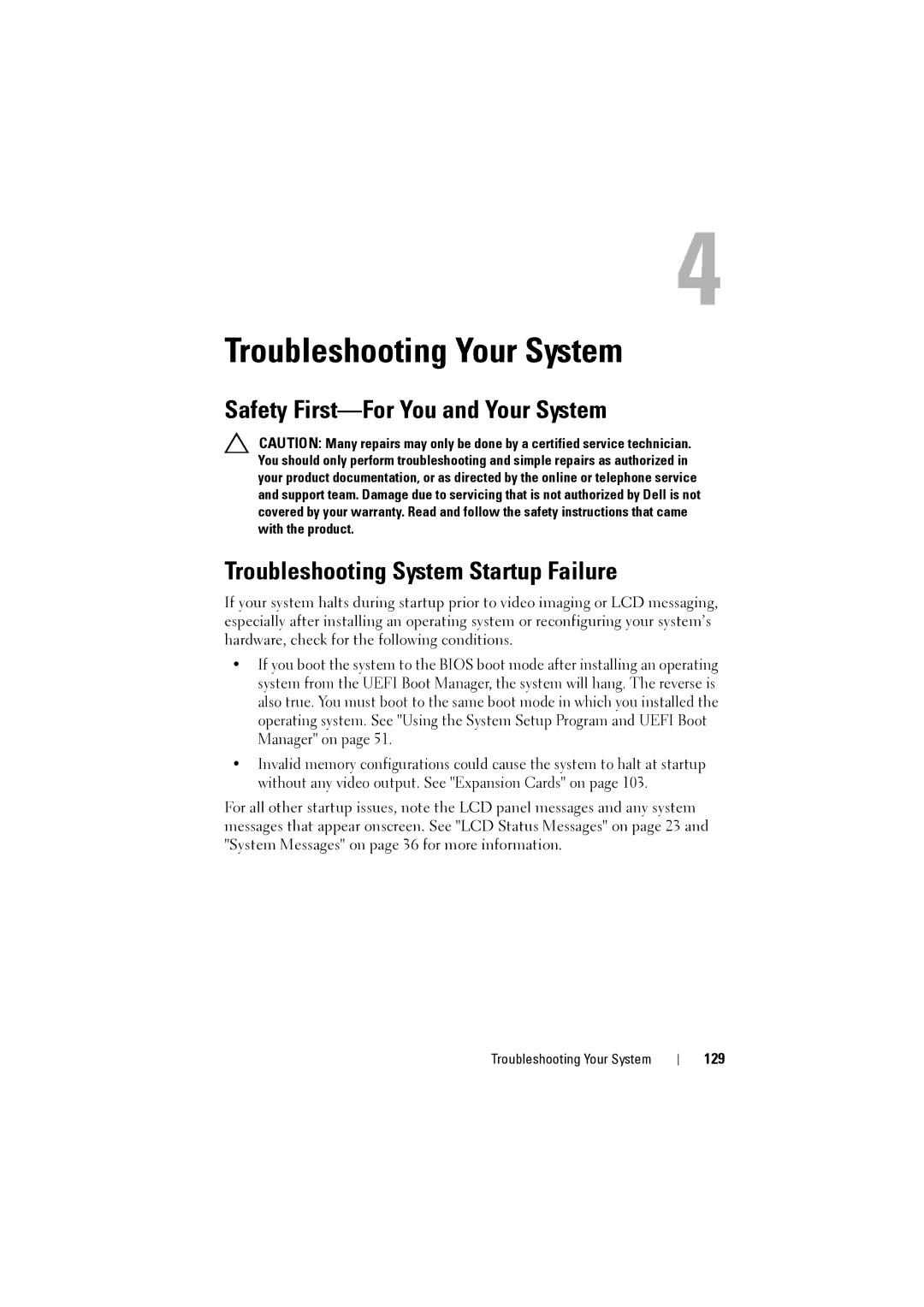 Dell NX200 owner manual Troubleshooting Your System, 129 