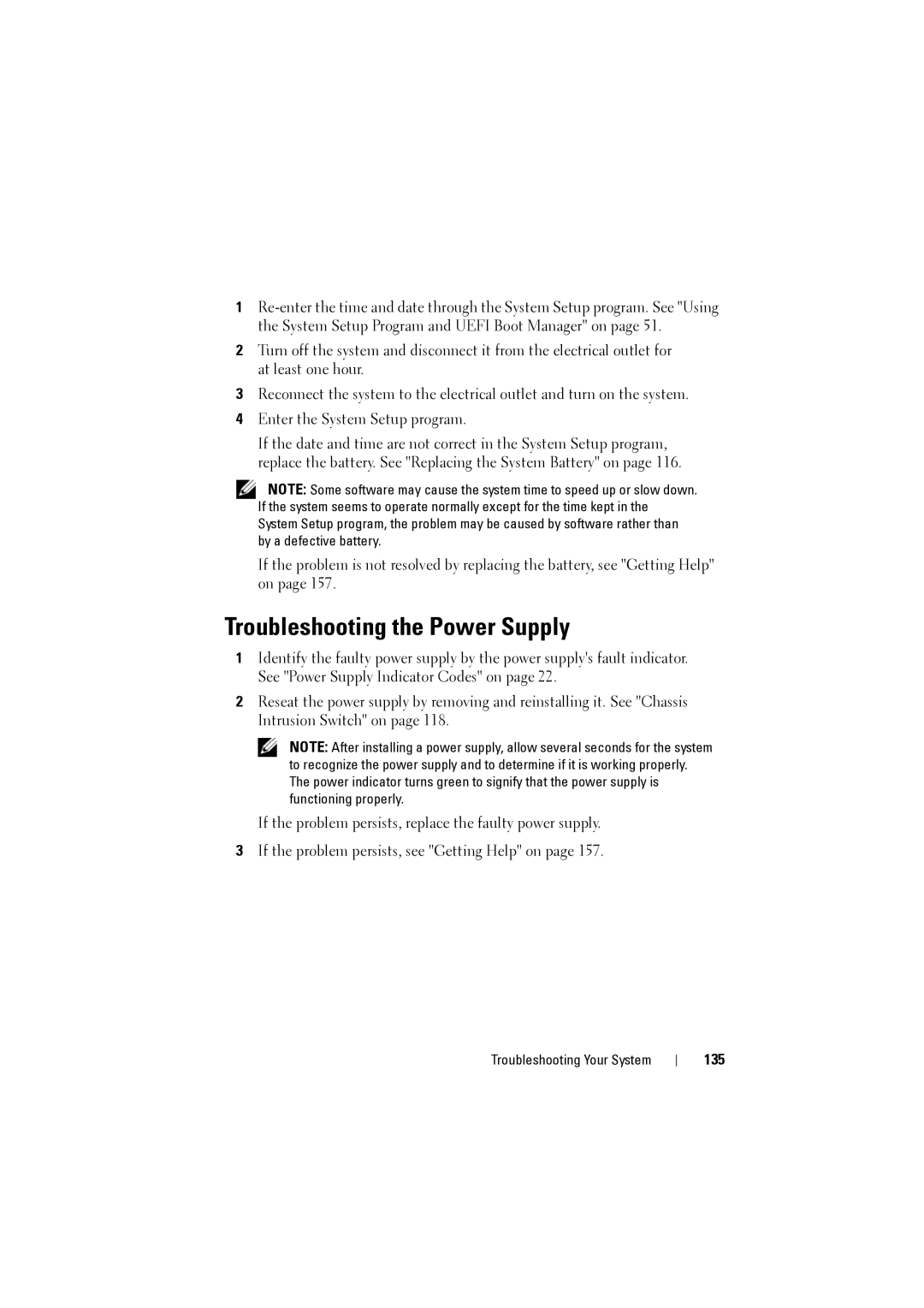 Dell NX200 owner manual Troubleshooting the Power Supply, 135 