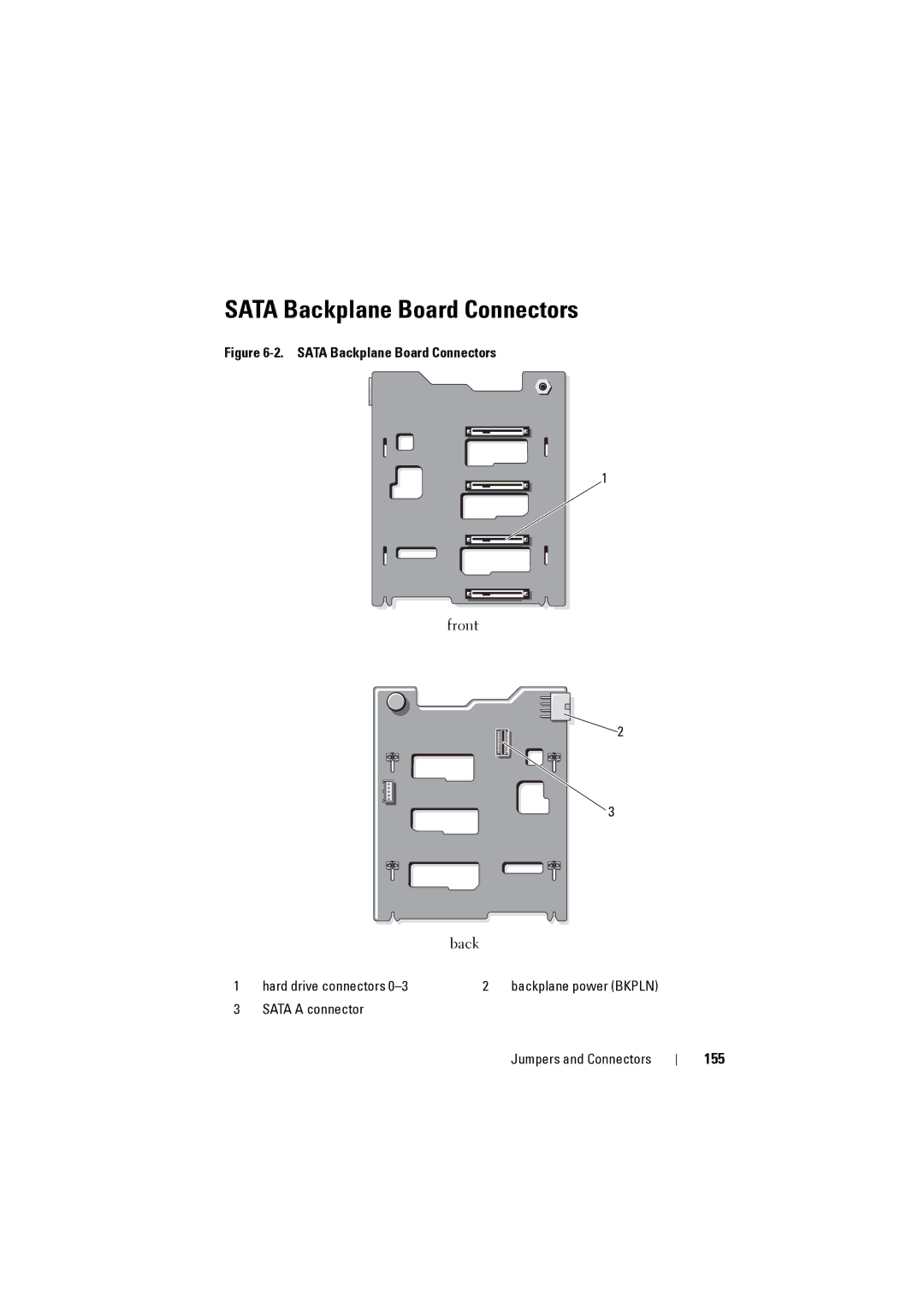 Dell NX200 owner manual Sata Backplane Board Connectors, 155 