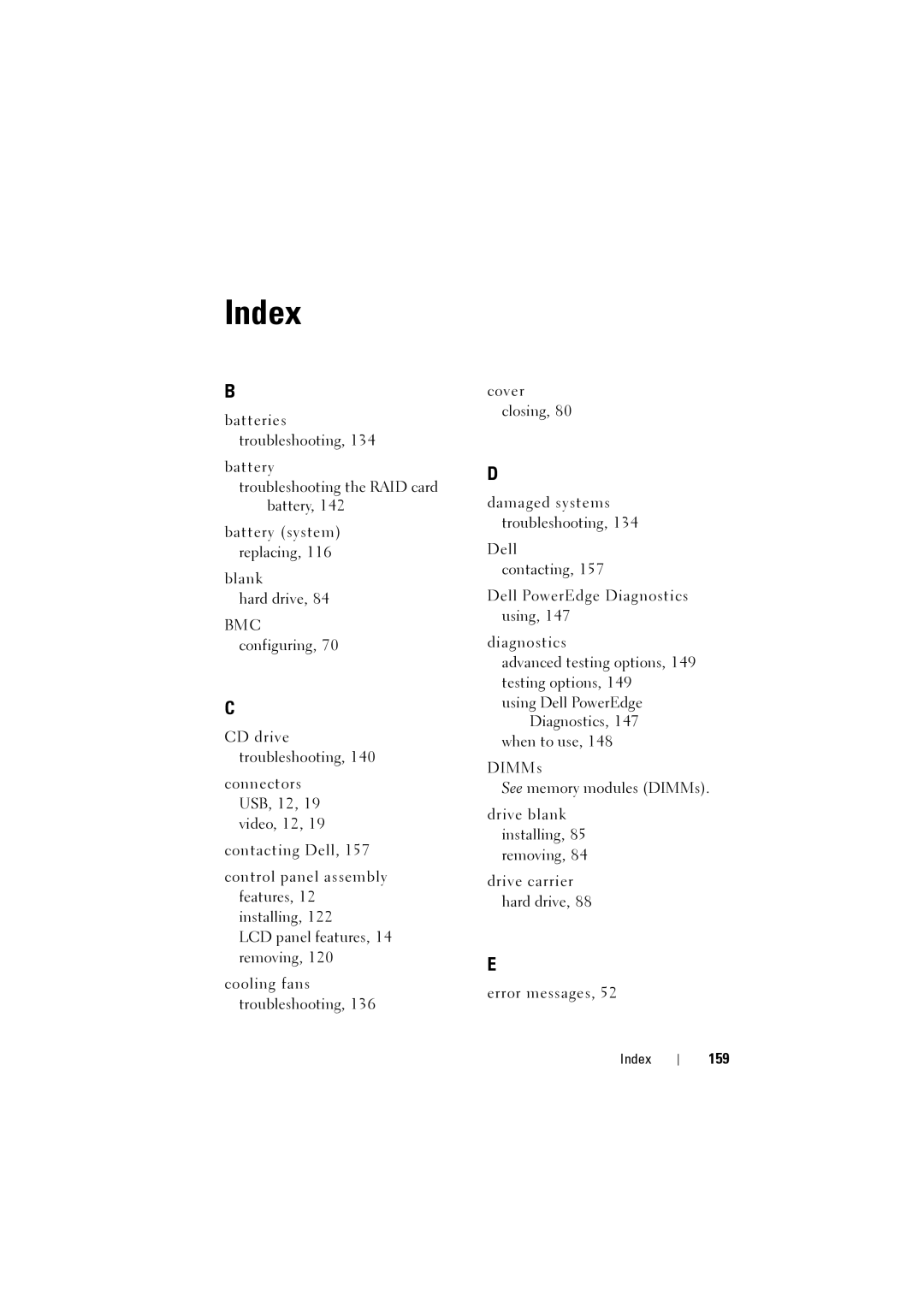 Dell NX200 owner manual Index, 159 