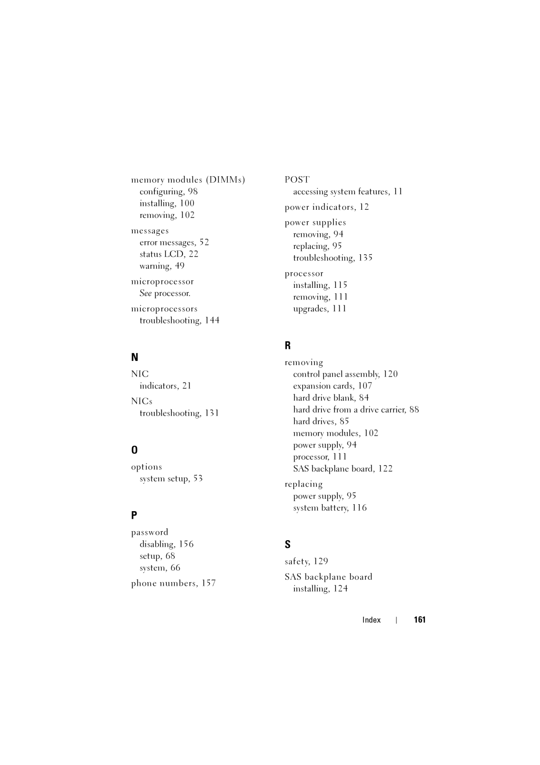 Dell NX200 owner manual Post, 161 