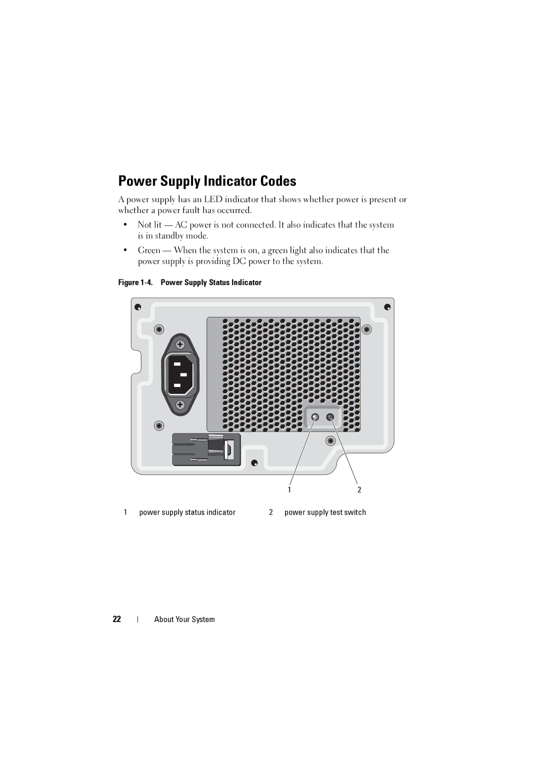 Dell NX200 owner manual Power Supply Indicator Codes, Power Supply Status Indicator 