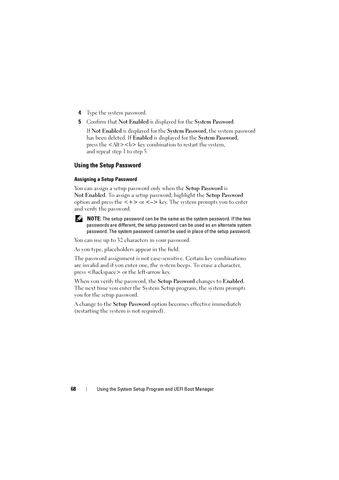 Dell NX200 owner manual Using the Setup Password, Assigning a Setup Password 