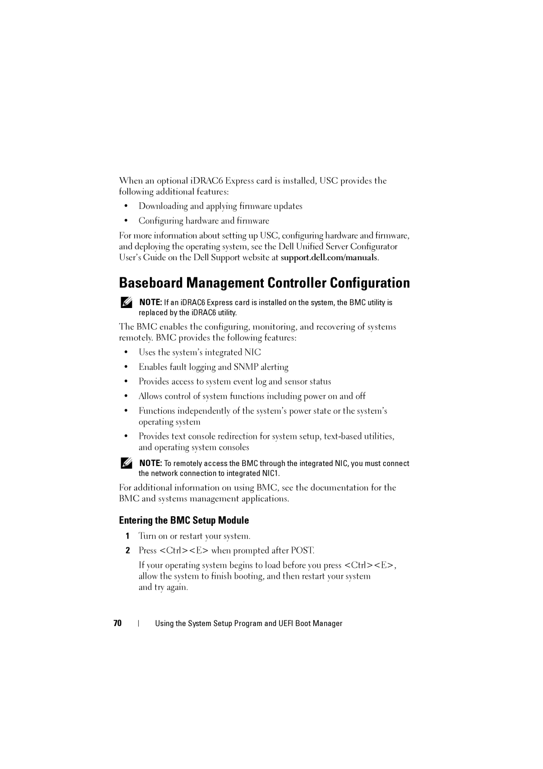 Dell NX200 owner manual Baseboard Management Controller Configuration, Entering the BMC Setup Module 