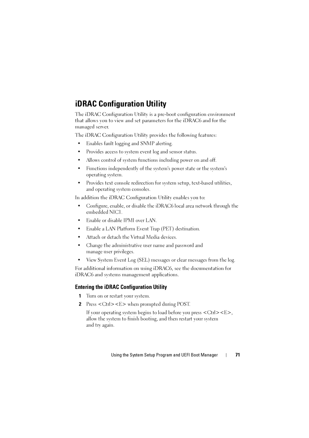 Dell NX200 owner manual IDRAC Configuration Utility, Entering the iDRAC Configuration Utility 