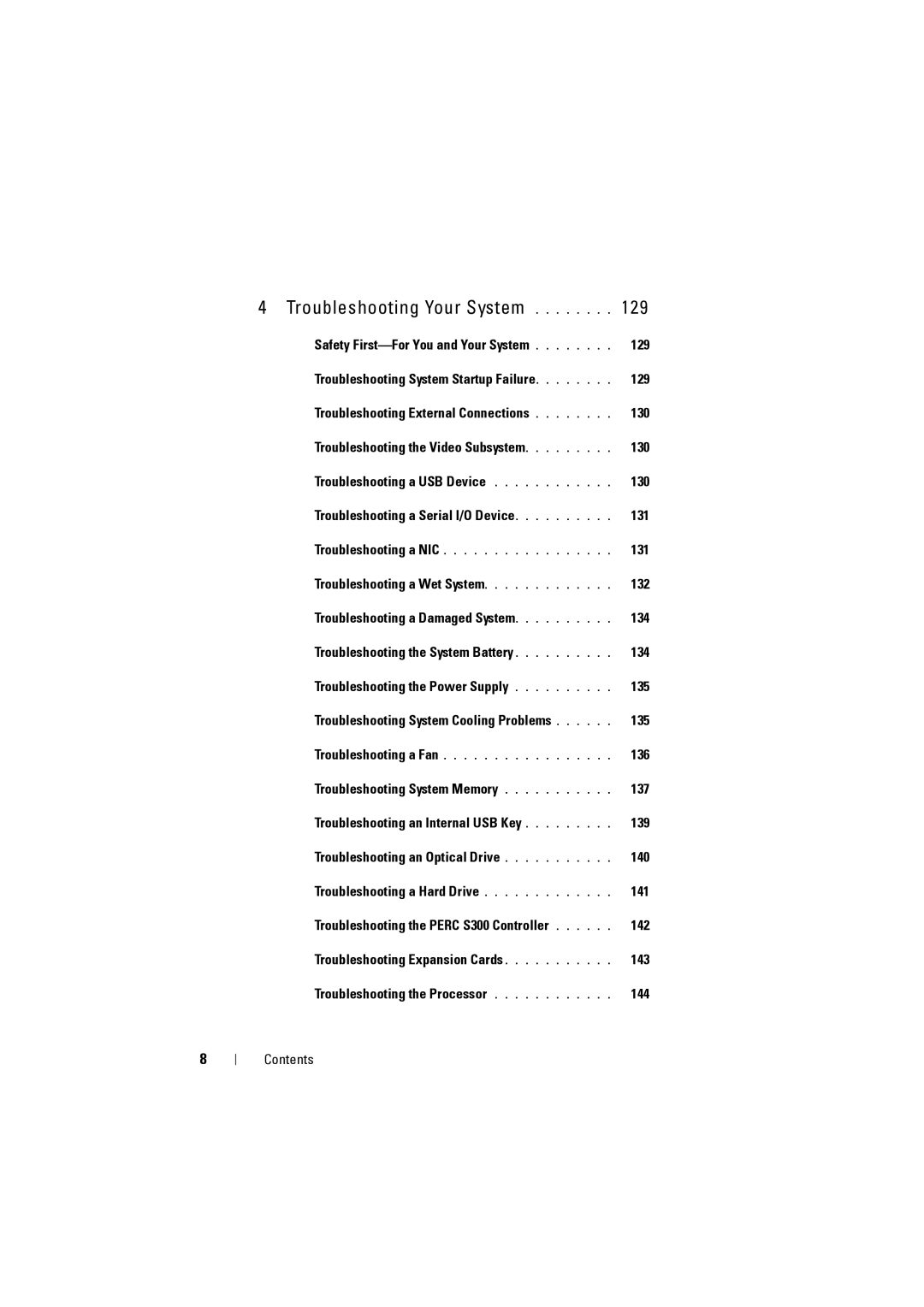 Dell NX200 owner manual Troubleshooting Your System 129, 136 