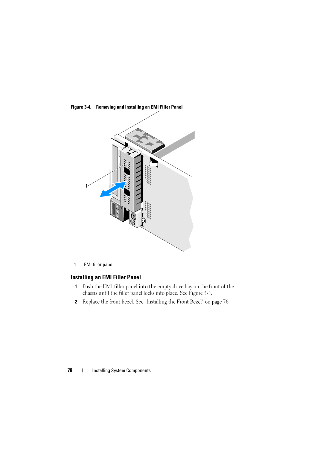 Dell NX200 owner manual Removing and Installing an EMI Filler Panel 