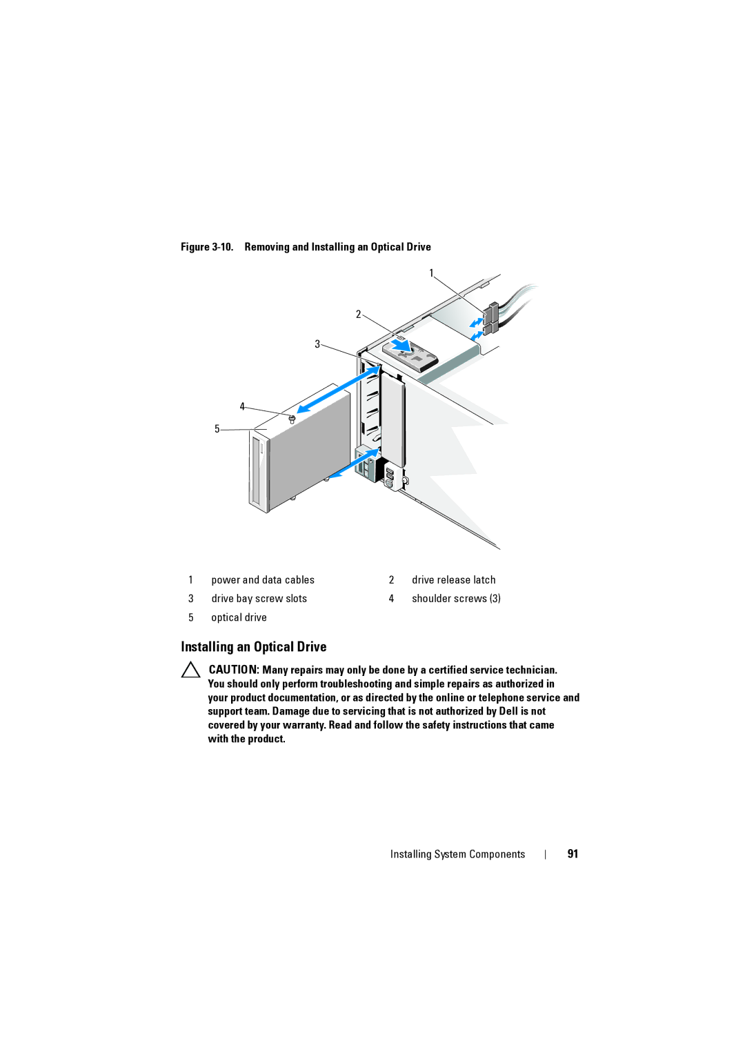 Dell NX200 owner manual Removing and Installing an Optical Drive 