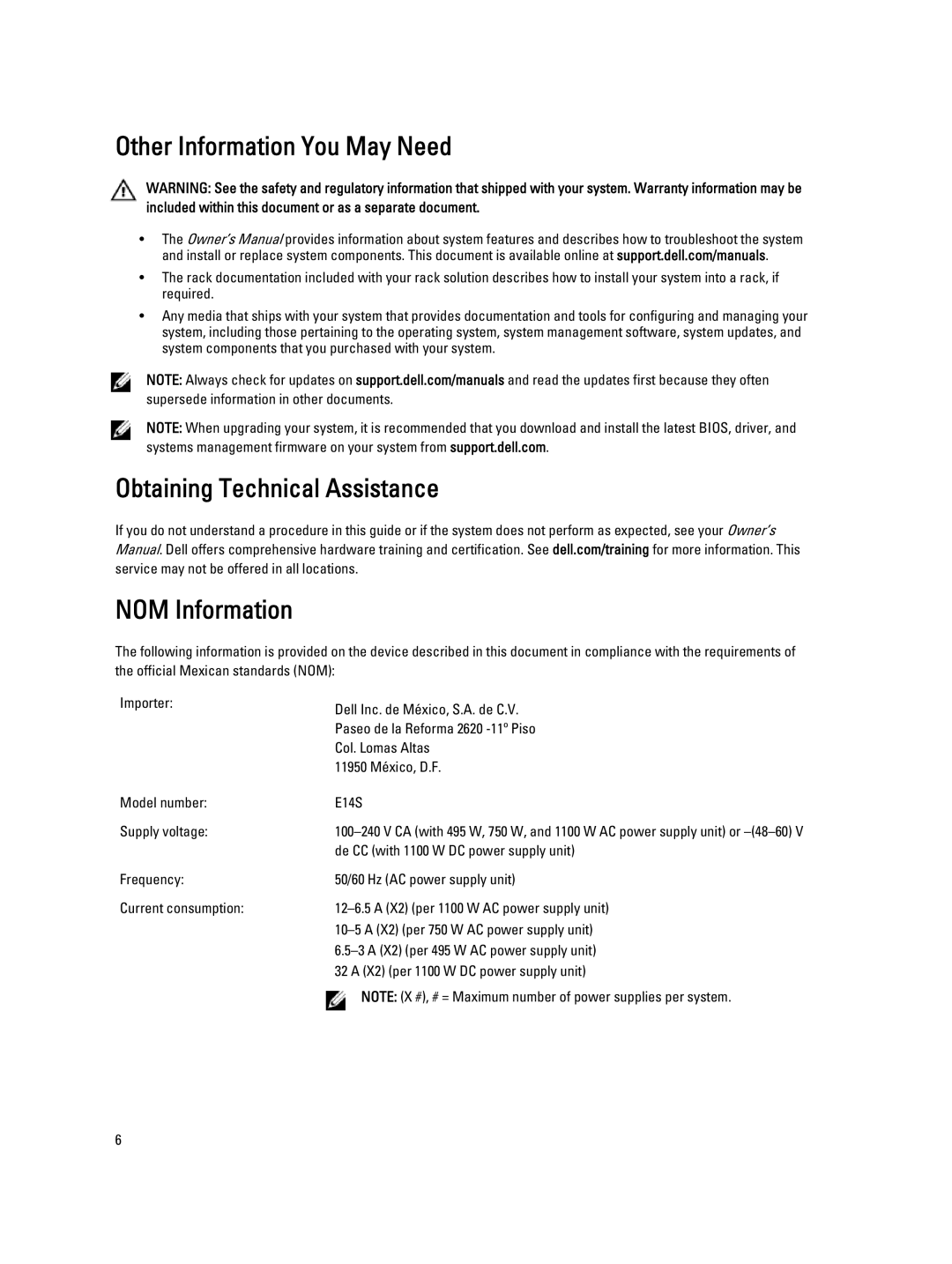 Dell NX3200 manual Other Information You May Need, Obtaining Technical Assistance NOM Information 