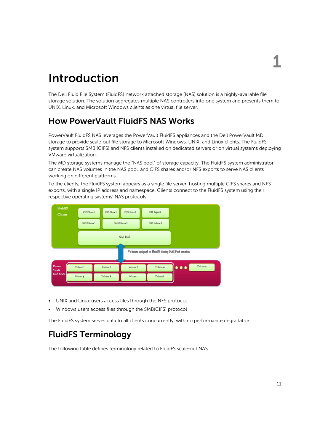 Dell NX3600, NX3500, NX3610 manual How PowerVault FluidFS NAS Works, FluidFS Terminology 