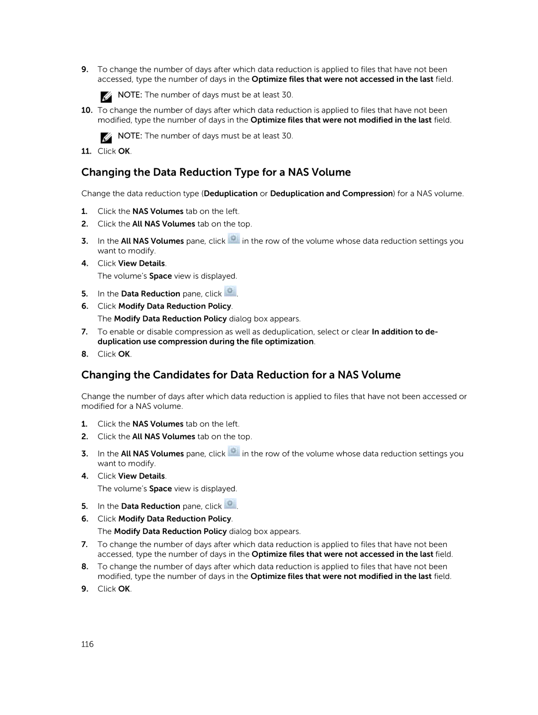 Dell NX3600 Changing the Data Reduction Type for a NAS Volume, Changing the Candidates for Data Reduction for a NAS Volume 