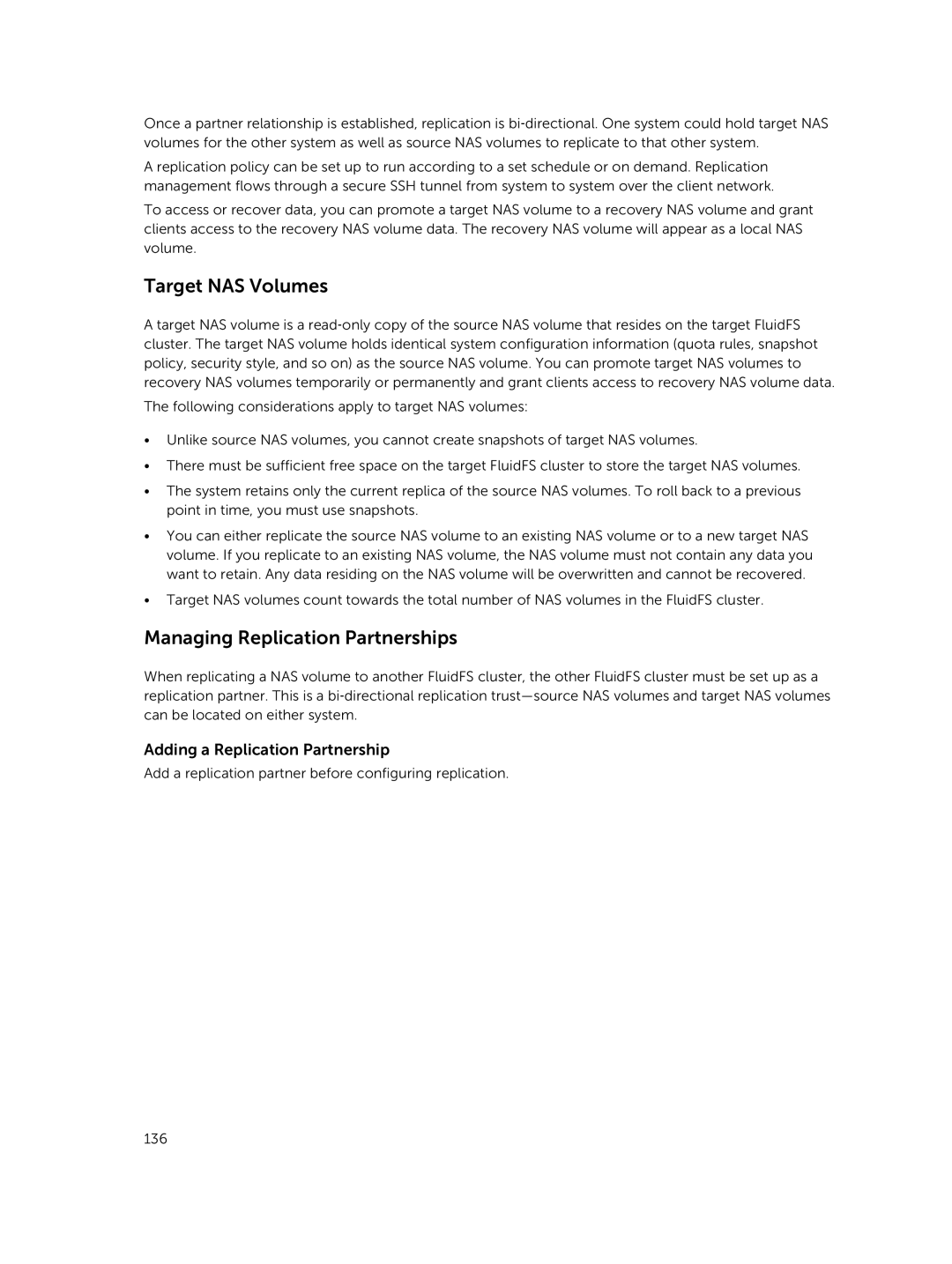 Dell NX3610, NX3500, NX3600 manual Target NAS Volumes, Managing Replication Partnerships, Adding a Replication Partnership 