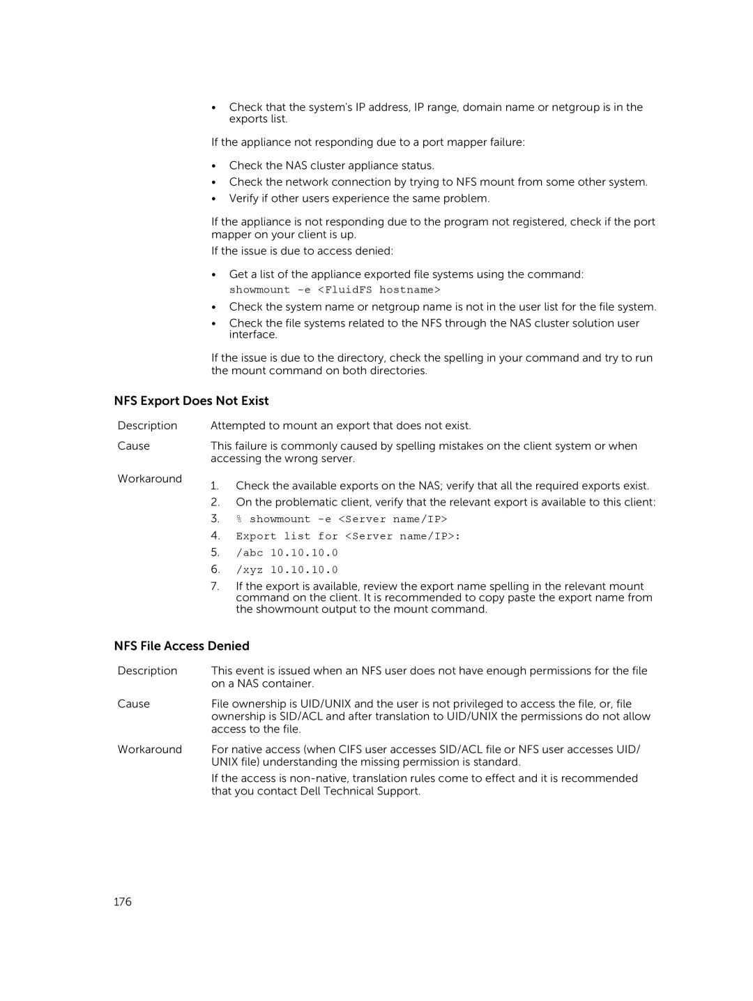 Dell NX3600, NX3500, NX3610 manual NFS Export Does Not Exist, NFS File Access Denied 