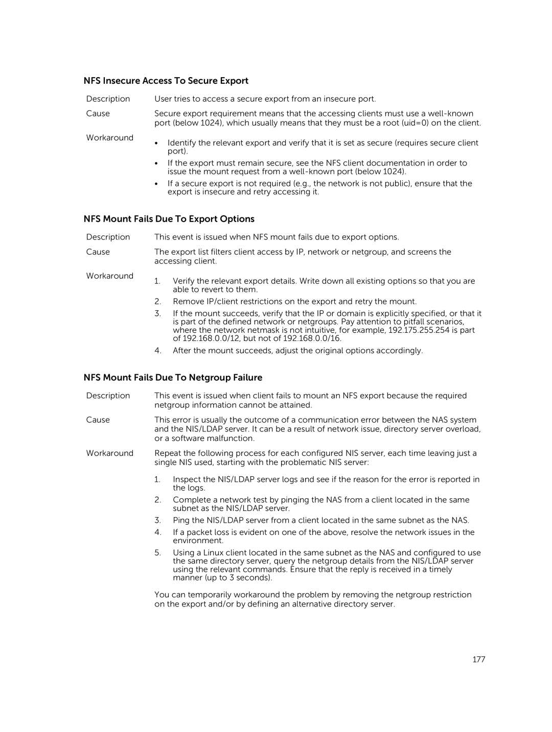 Dell NX3500, NX3610, NX3600 manual NFS Insecure Access To Secure Export, NFS Mount Fails Due To Export Options 