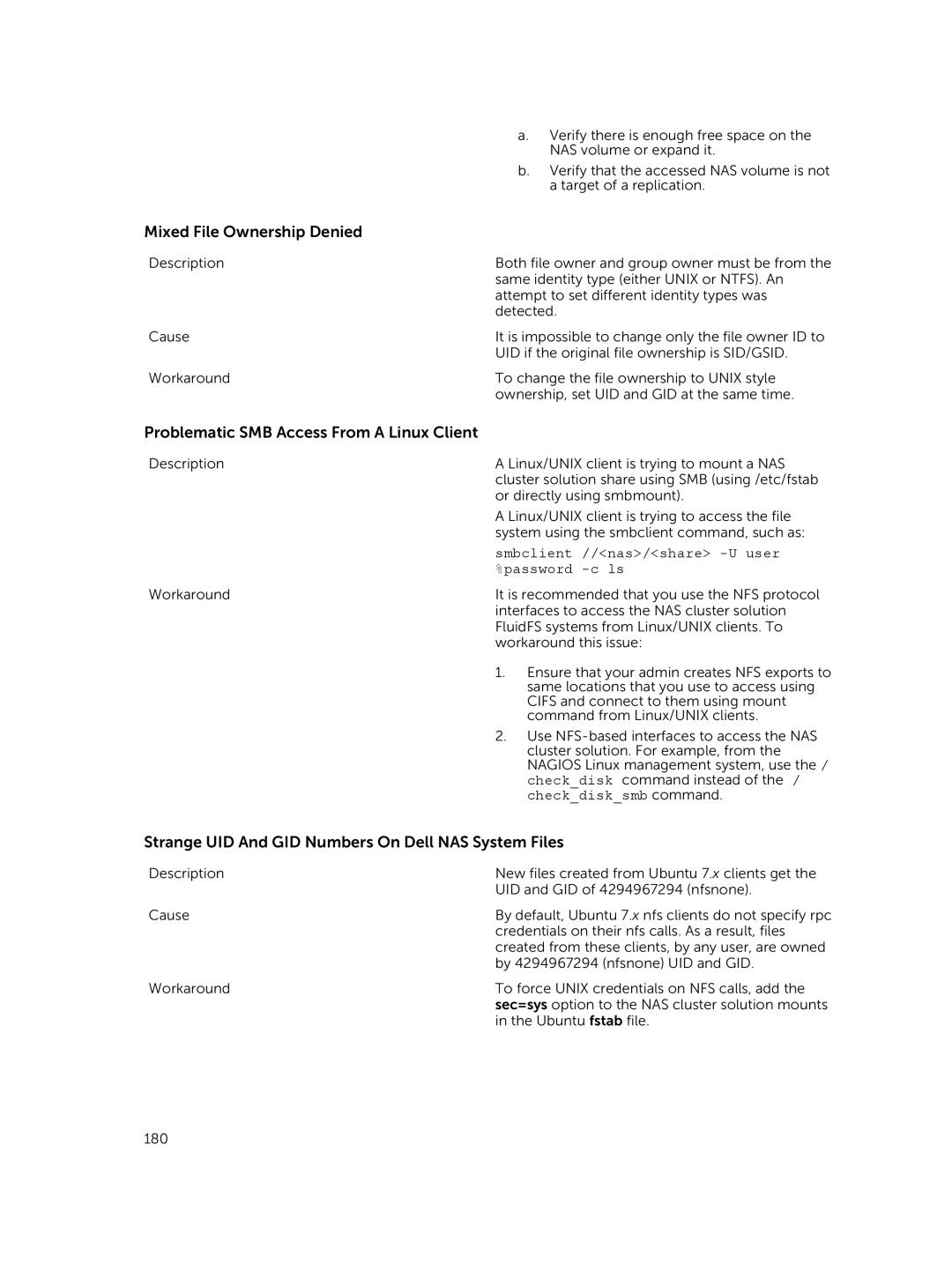 Dell NX3500, NX3610, NX3600 manual Mixed File Ownership Denied, Problematic SMB Access From a Linux Client 