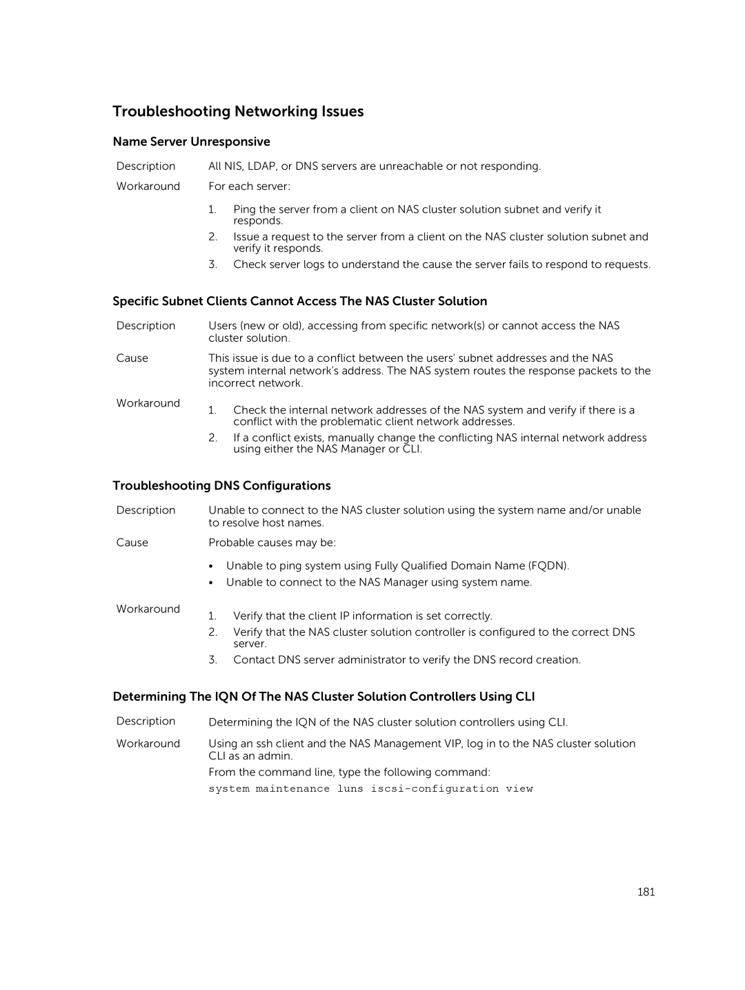 Dell NX3610, NX3500, NX3600 Troubleshooting Networking Issues, Name Server Unresponsive, Troubleshooting DNS Configurations 