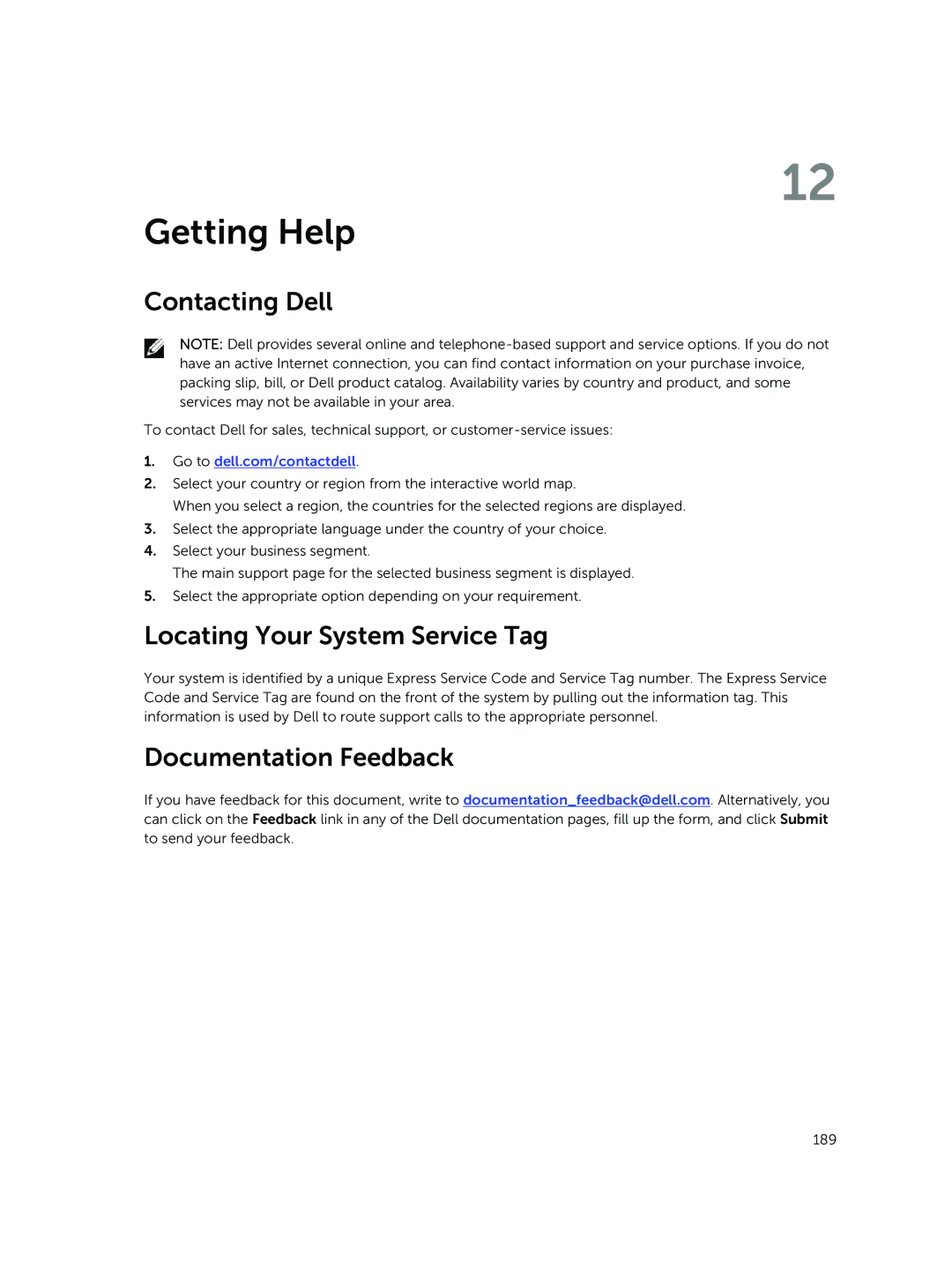 Dell NX3500, NX3610, NX3600 manual Contacting Dell, Locating Your System Service Tag, Documentation Feedback 