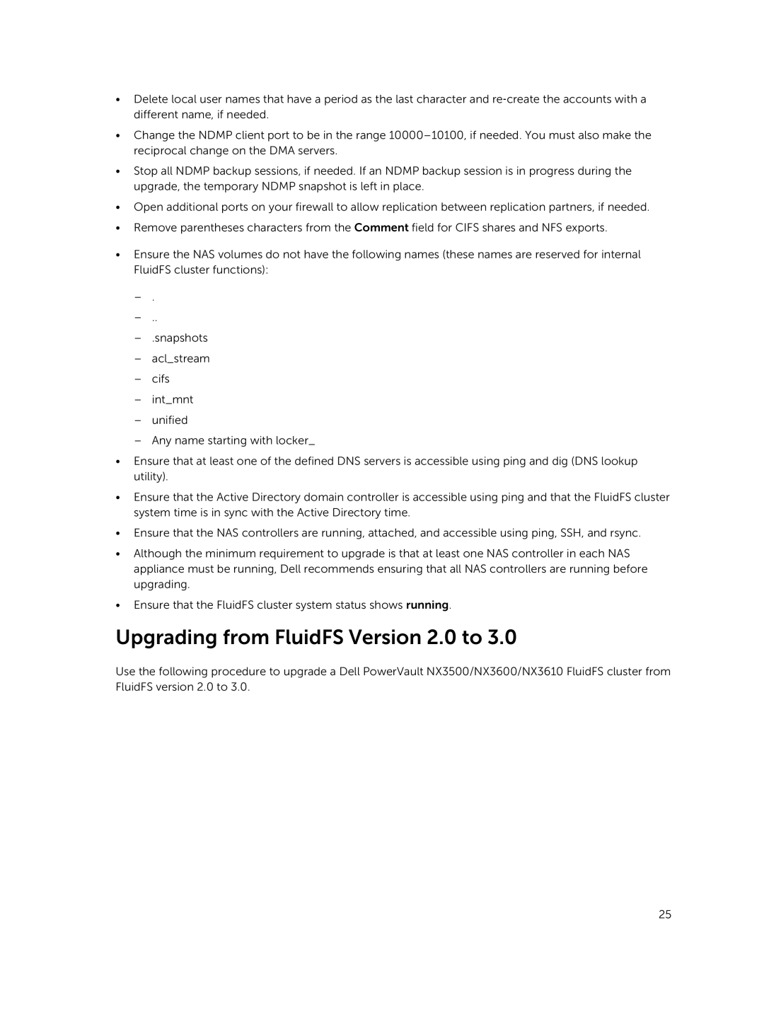 Dell NX3610, NX3500, NX3600 manual Upgrading from FluidFS Version 2.0 to 