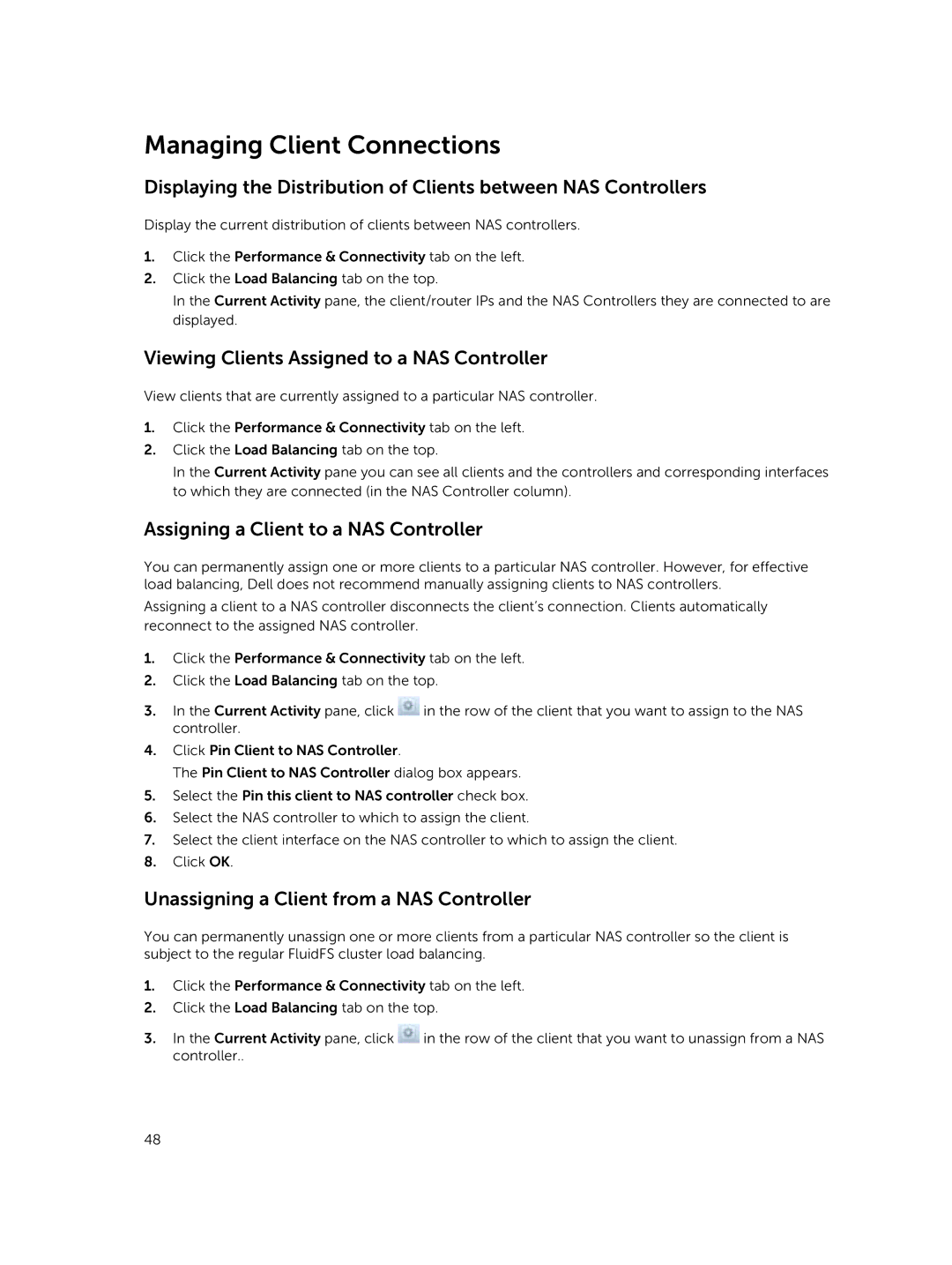 Dell NX3500, NX3610, NX3600 manual Managing Client Connections, Viewing Clients Assigned to a NAS Controller 