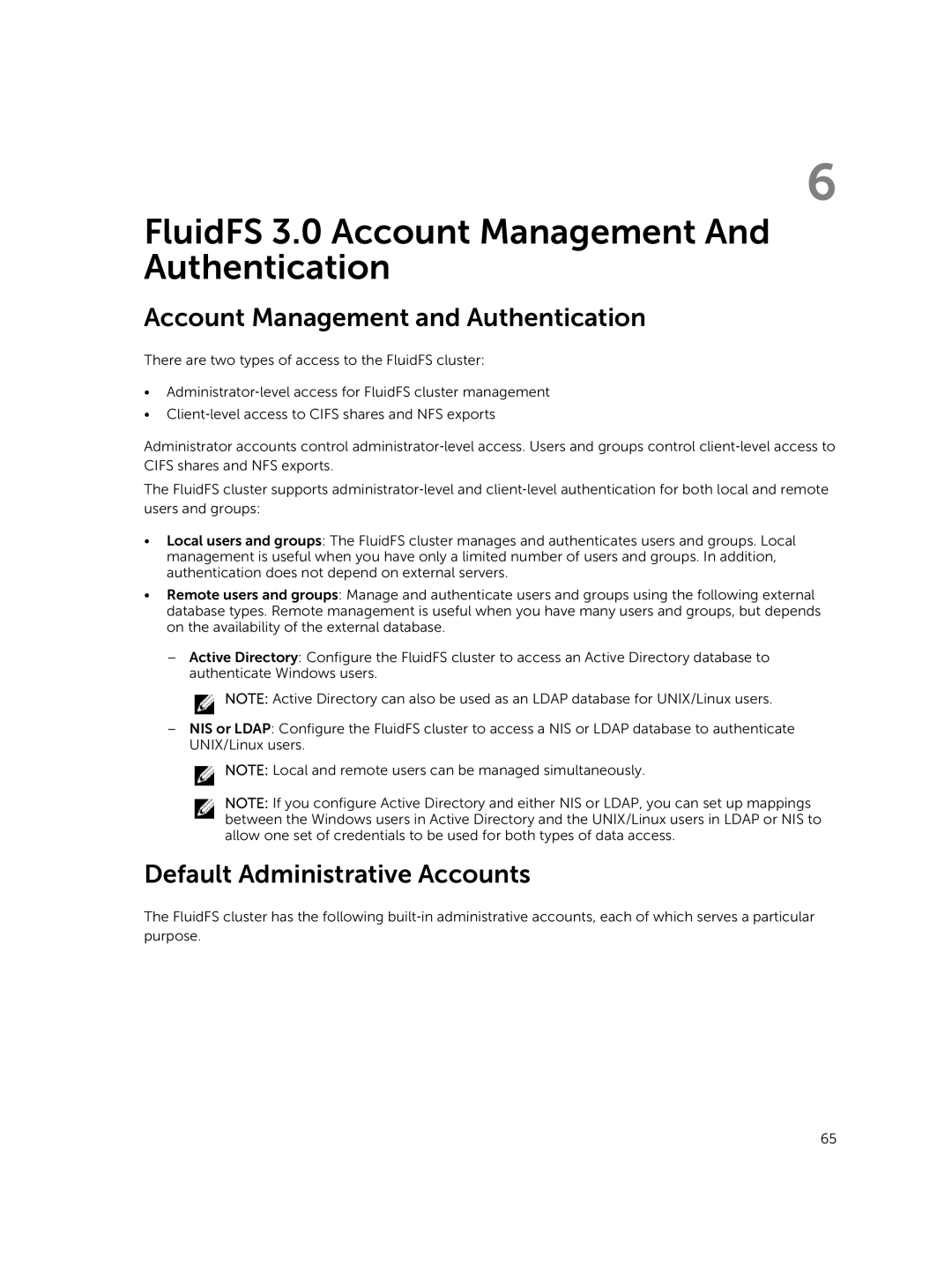 Dell NX3600, NX3500, NX3610 manual Account Management and Authentication, Default Administrative Accounts 