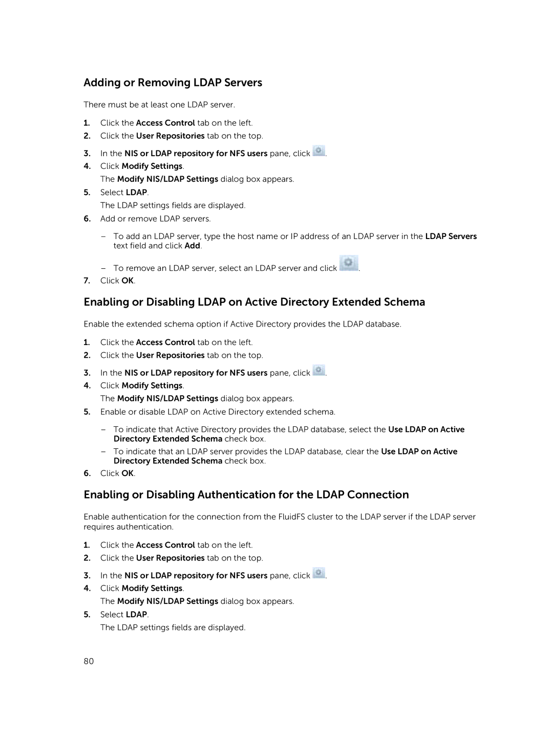 Dell NX3600, NX3500, NX3610 Adding or Removing Ldap Servers, Enabling or Disabling Authentication for the Ldap Connection 