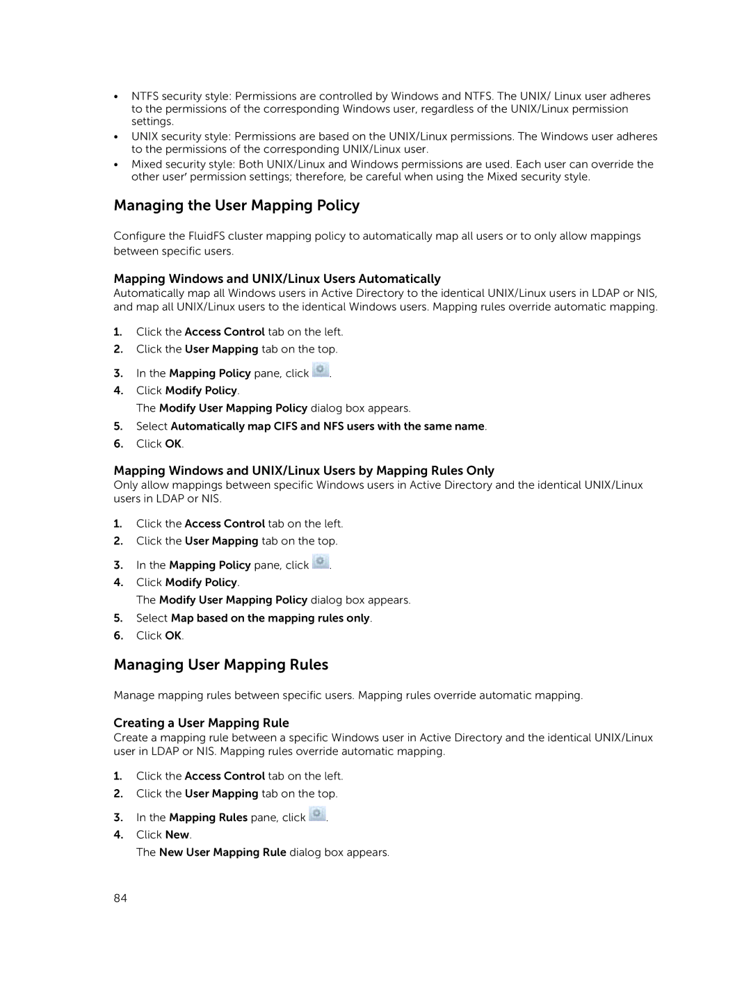 Dell NX3500, NX3610, NX3600 Managing the User Mapping Policy, Managing User Mapping Rules, Creating a User Mapping Rule 