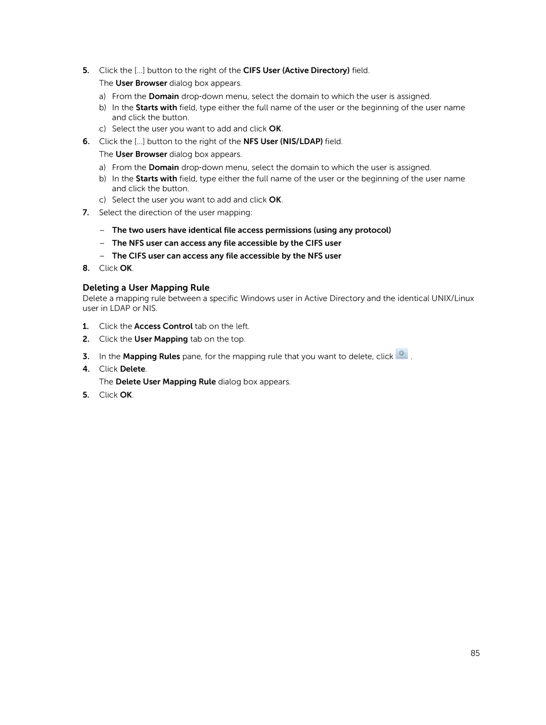 Dell NX3610, NX3500, NX3600 manual Deleting a User Mapping Rule 