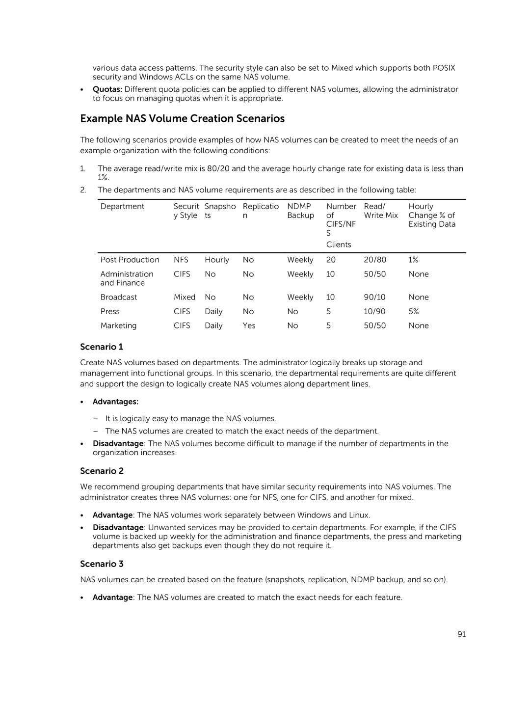 Dell NX3610, NX3500, NX3600 manual Example NAS Volume Creation Scenarios 