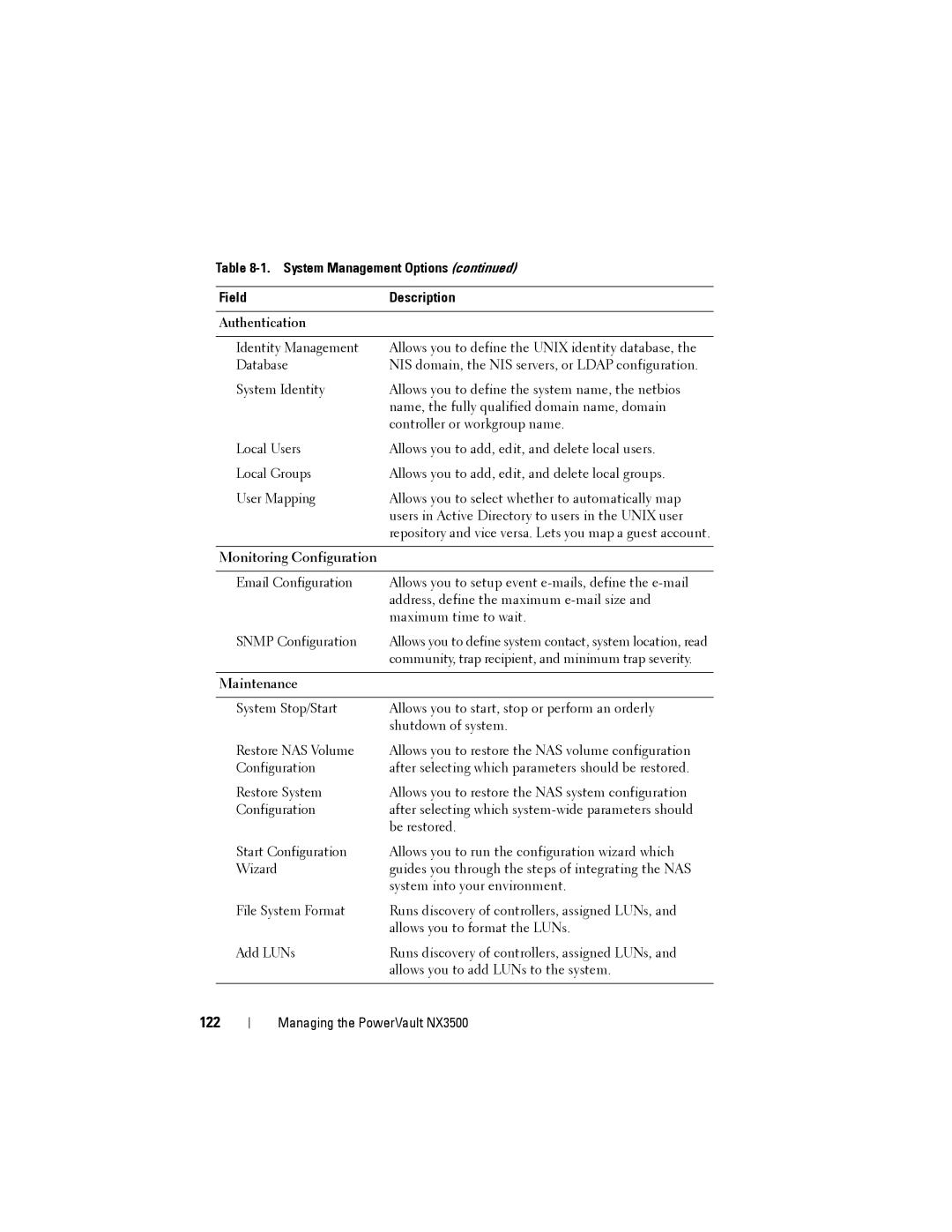 Dell NX3500 manual 122, Authentication 