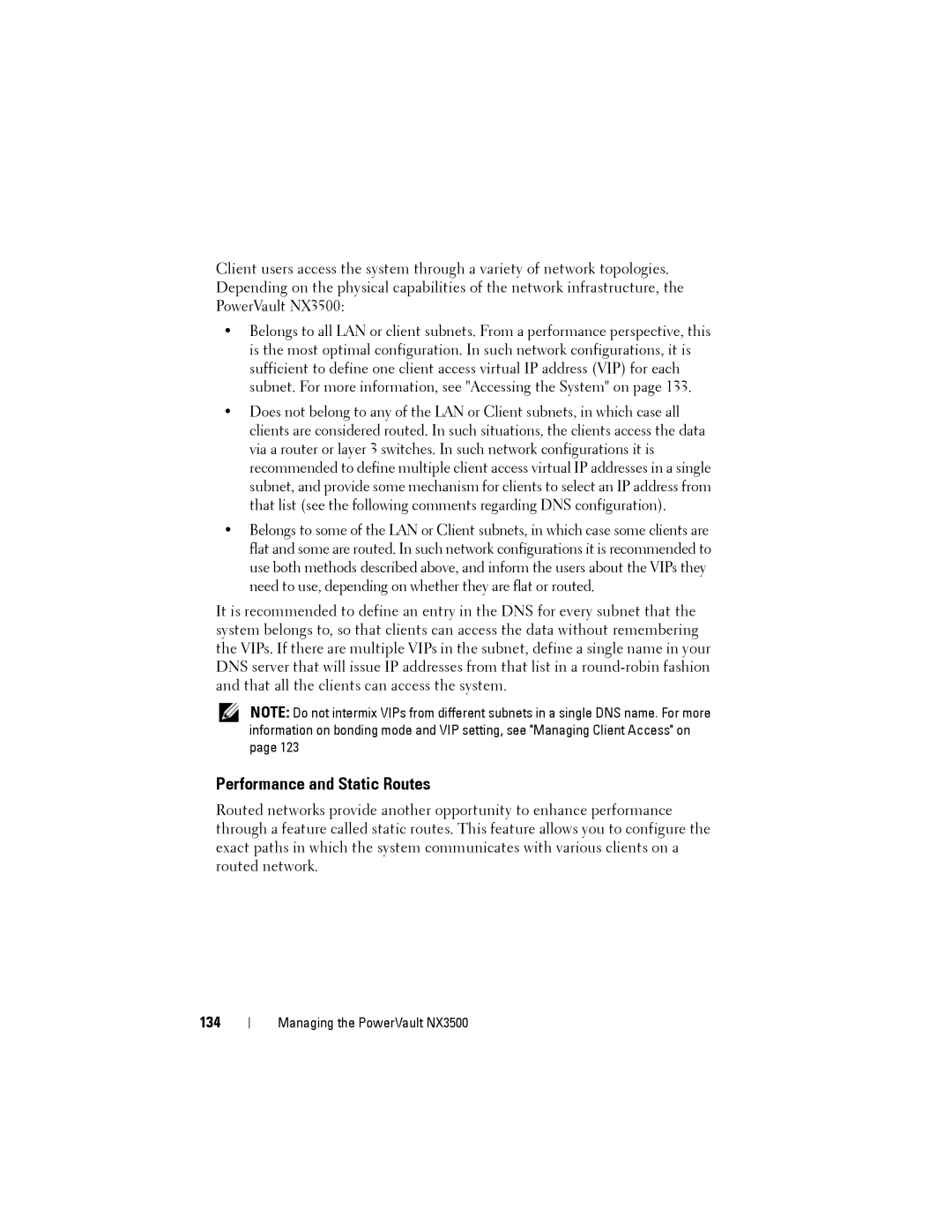 Dell NX3500 manual Performance and Static Routes, 134 