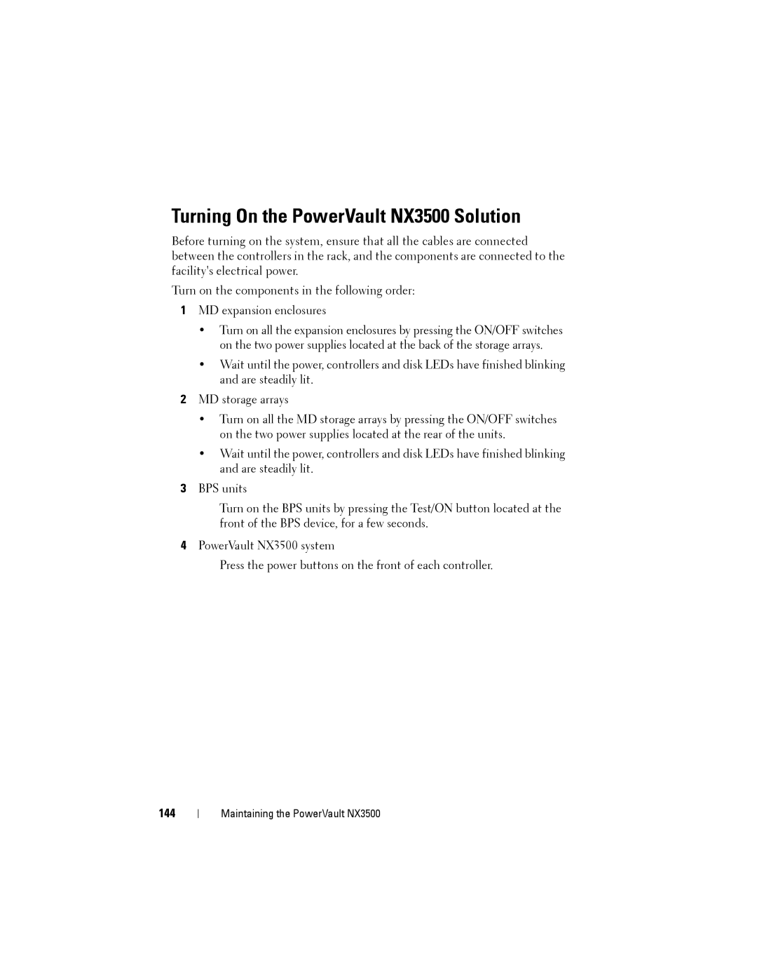 Dell manual Turning On the PowerVault NX3500 Solution, 144 