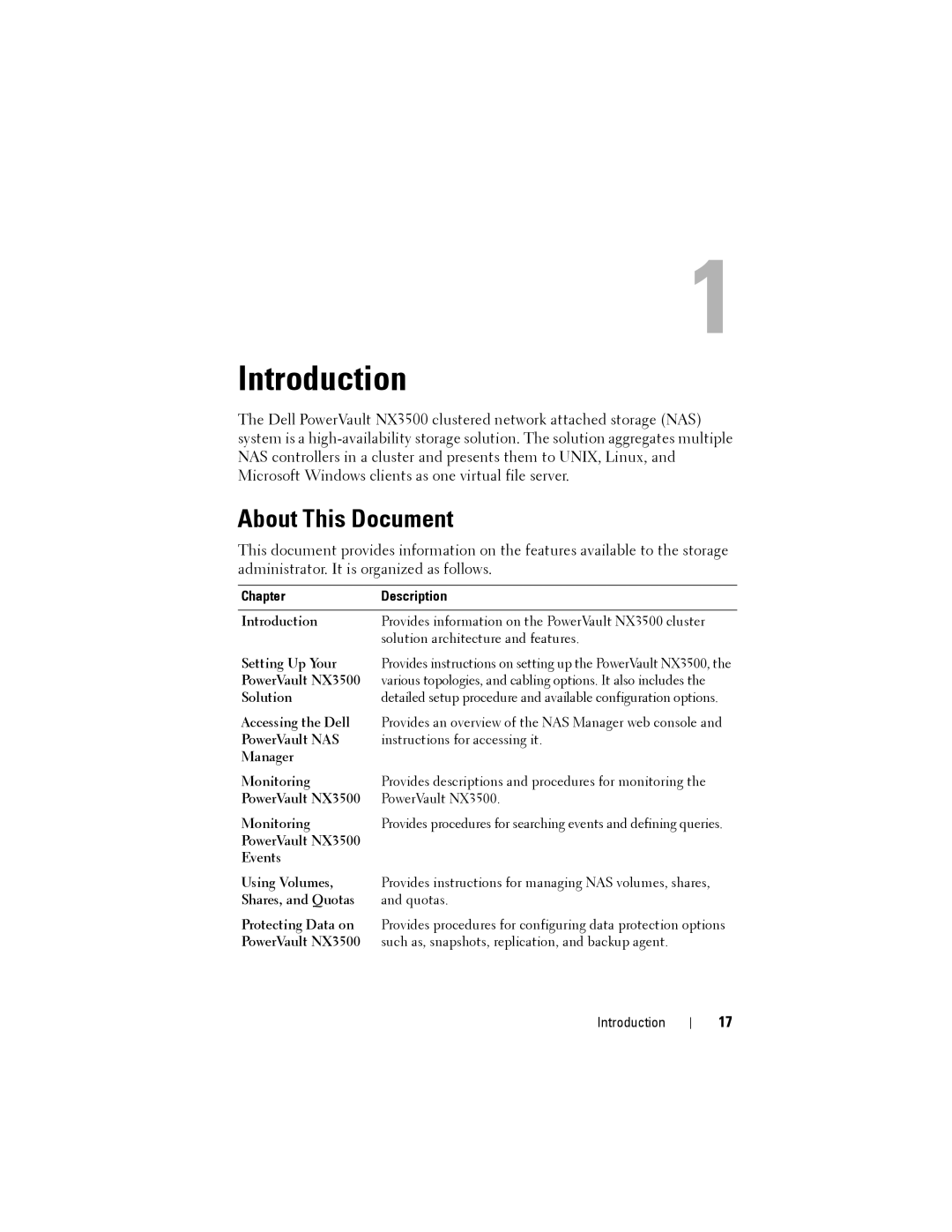 Dell NX3500 manual Introduction, About This Document, Chapter Description 