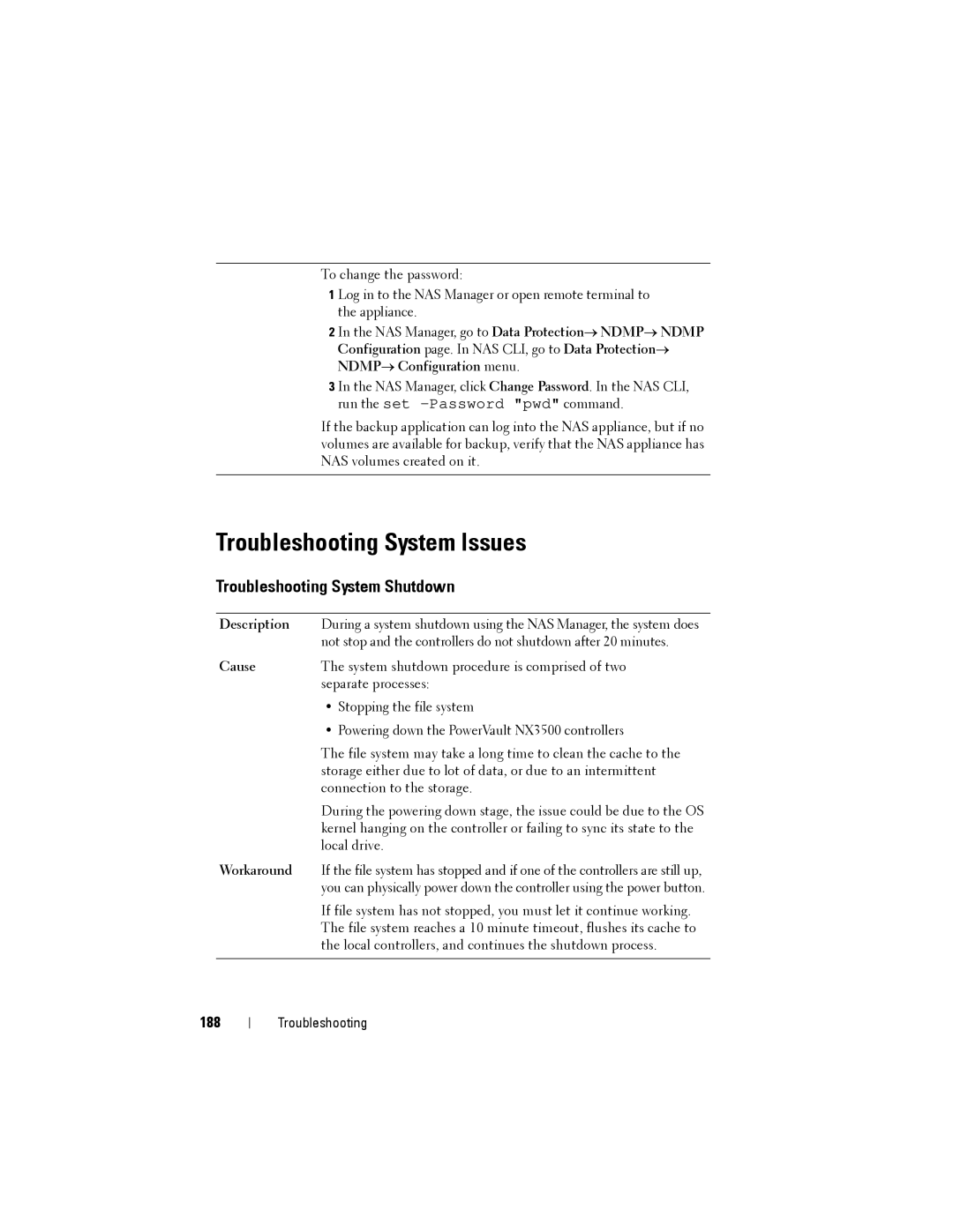 Dell NX3500 manual Troubleshooting System Issues, Troubleshooting System Shutdown, 188 