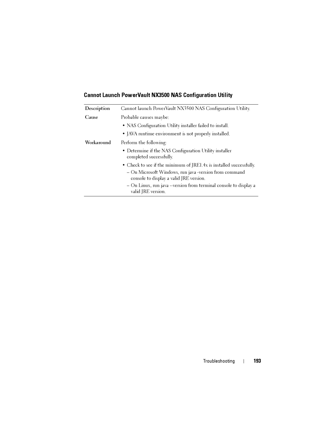 Dell manual Cannot Launch PowerVault NX3500 NAS Configuration Utility, 193 