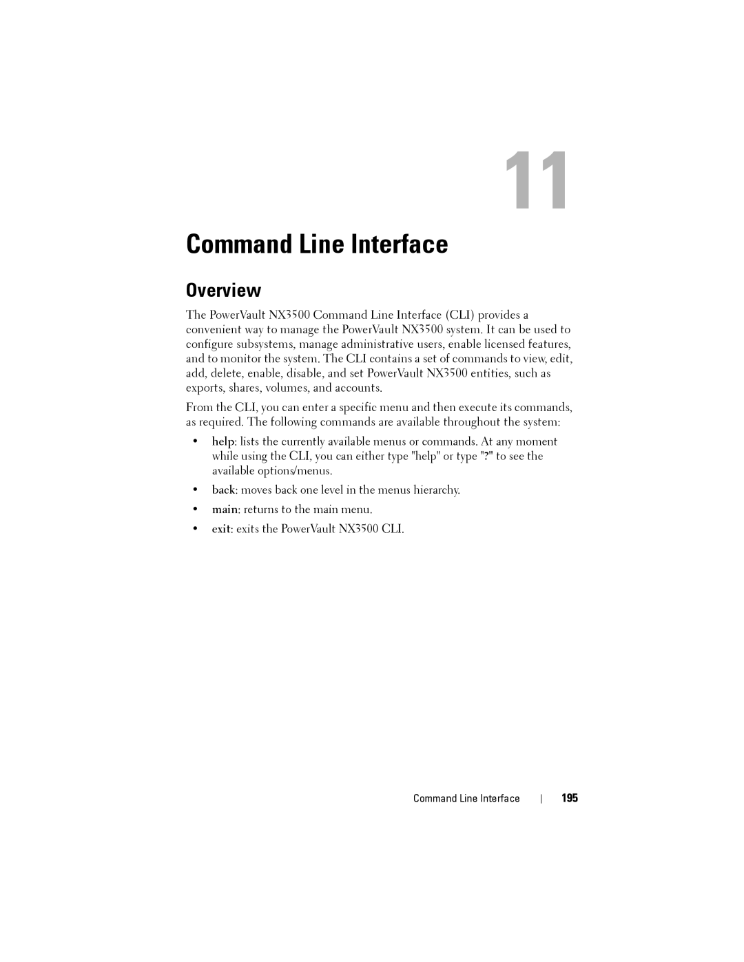 Dell NX3500 manual Command Line Interface, Overview, 195 