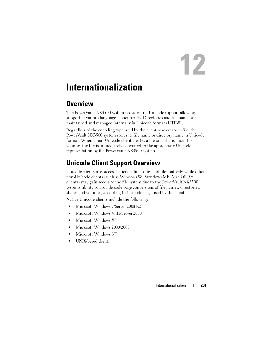 Dell NX3500 manual Internationalization, Unicode Client Support Overview, 201 