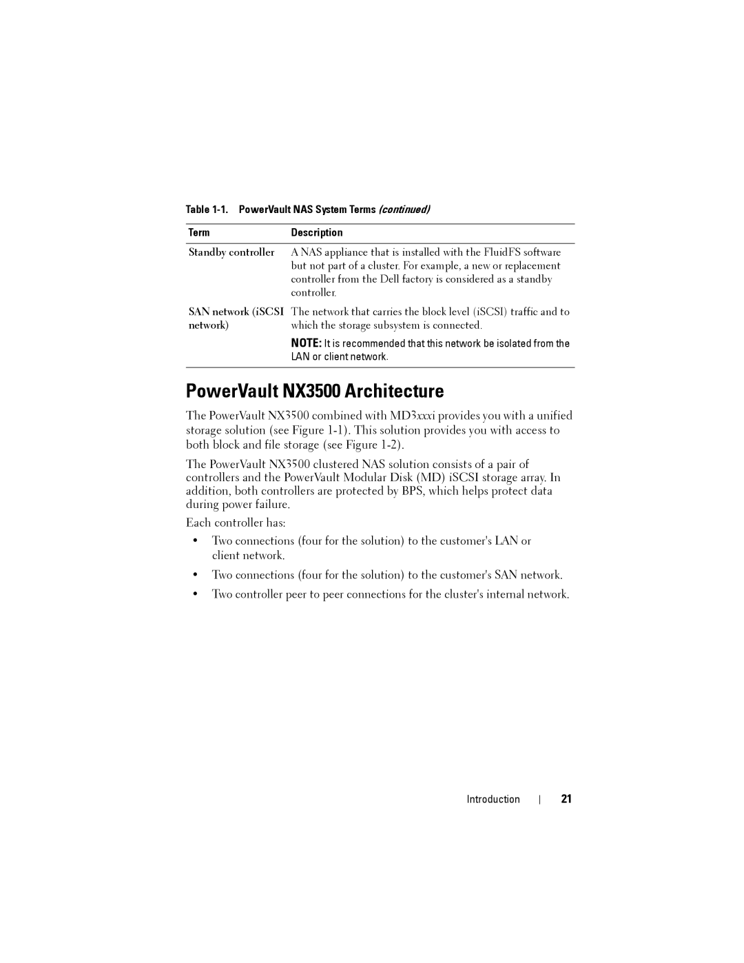 Dell manual PowerVault NX3500 Architecture, PowerVault NAS System Terms TermDescription 