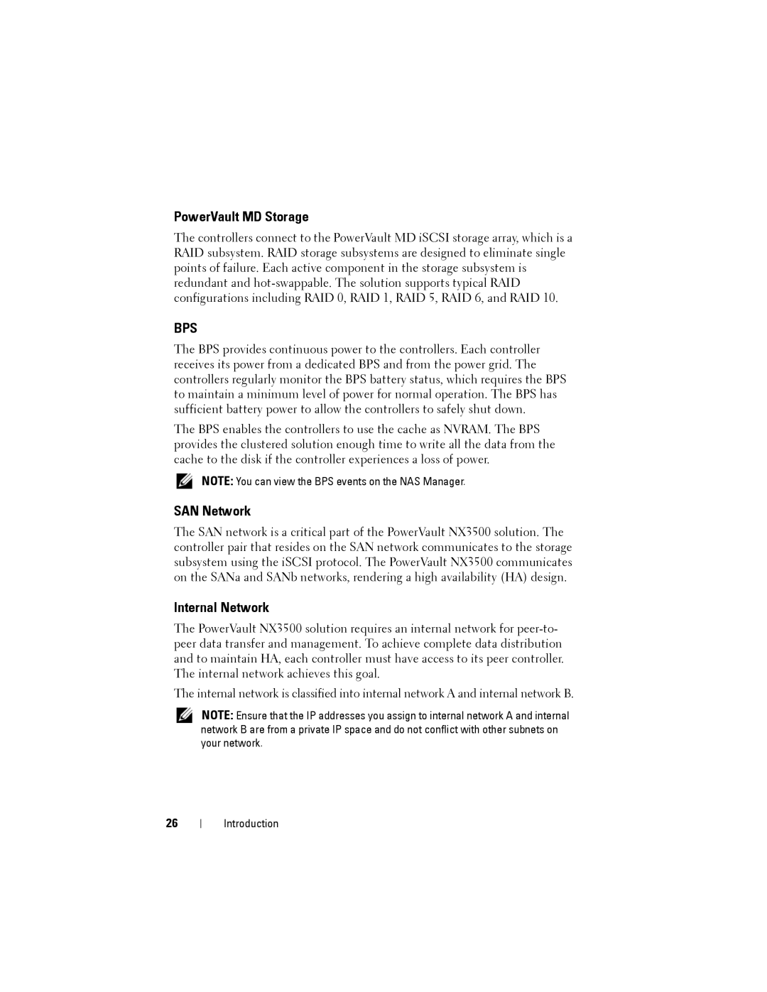 Dell NX3500 manual PowerVault MD Storage, SAN Network, Internal Network 