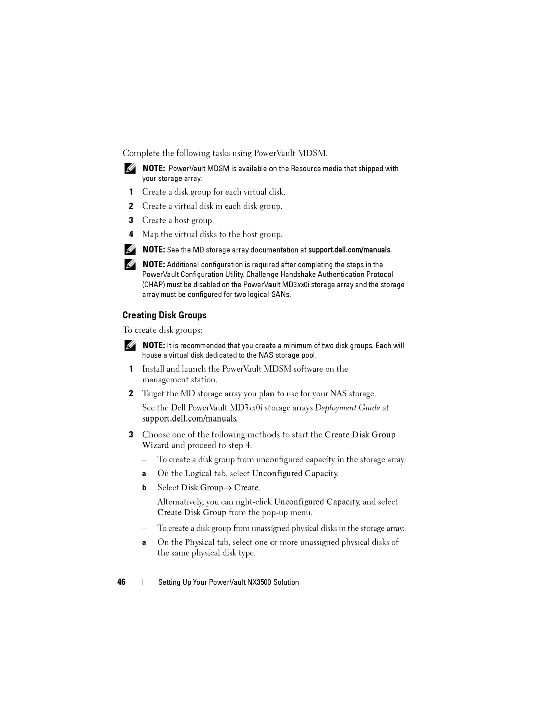 Dell NX3500 manual Creating Disk Groups, Select Disk Group→ Create 