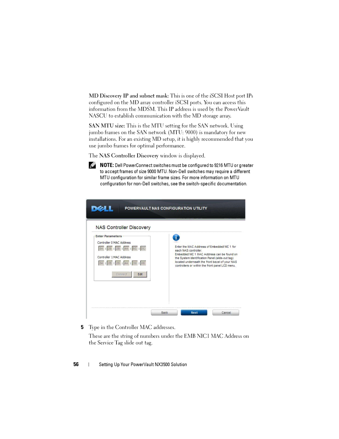 Dell NX3500 manual NAS Controller Discovery window is displayed 