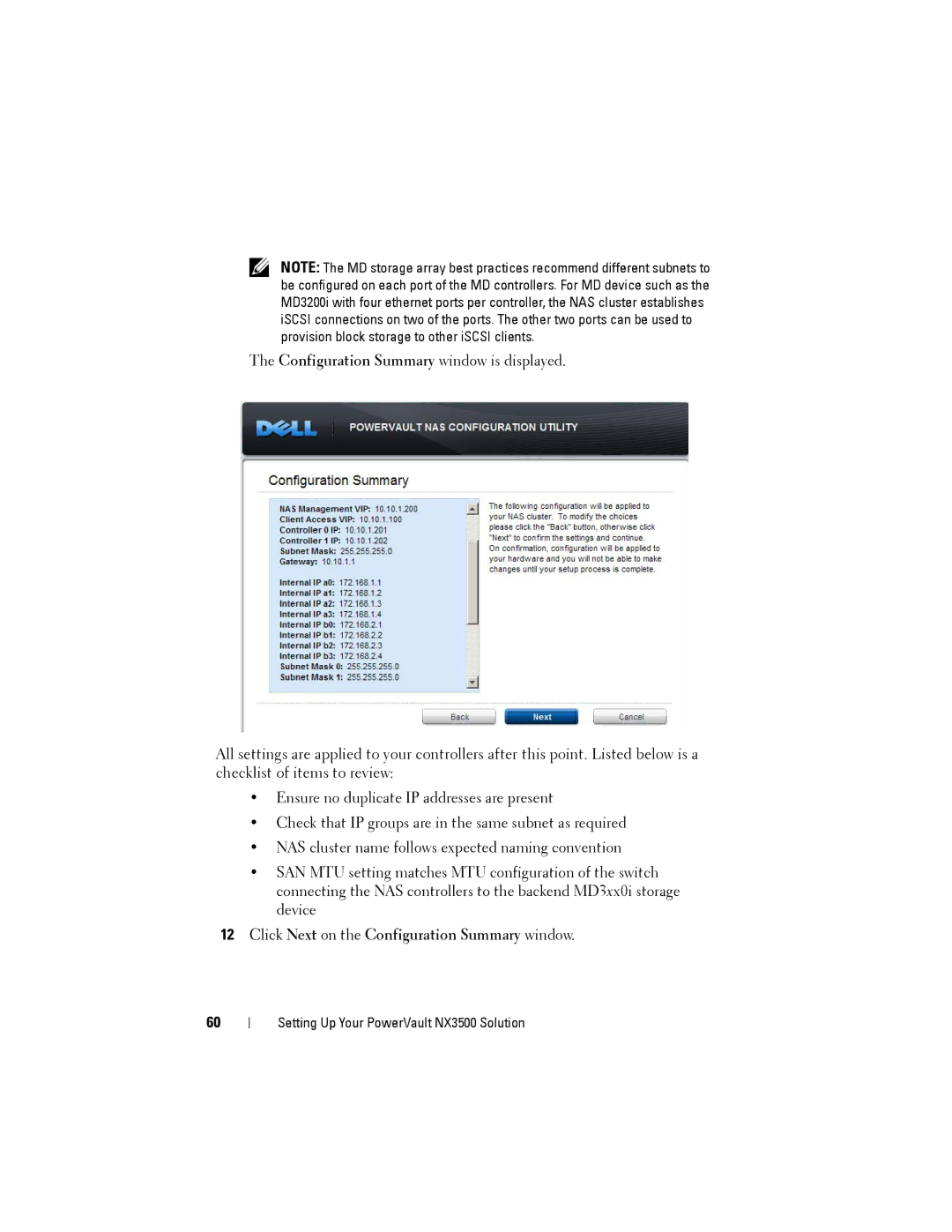 Dell NX3500 manual Click Next on the Configuration Summary window 