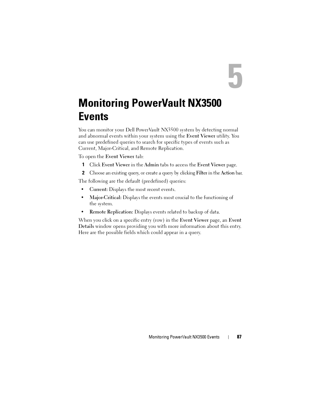 Dell manual Monitoring PowerVault NX3500 Events 