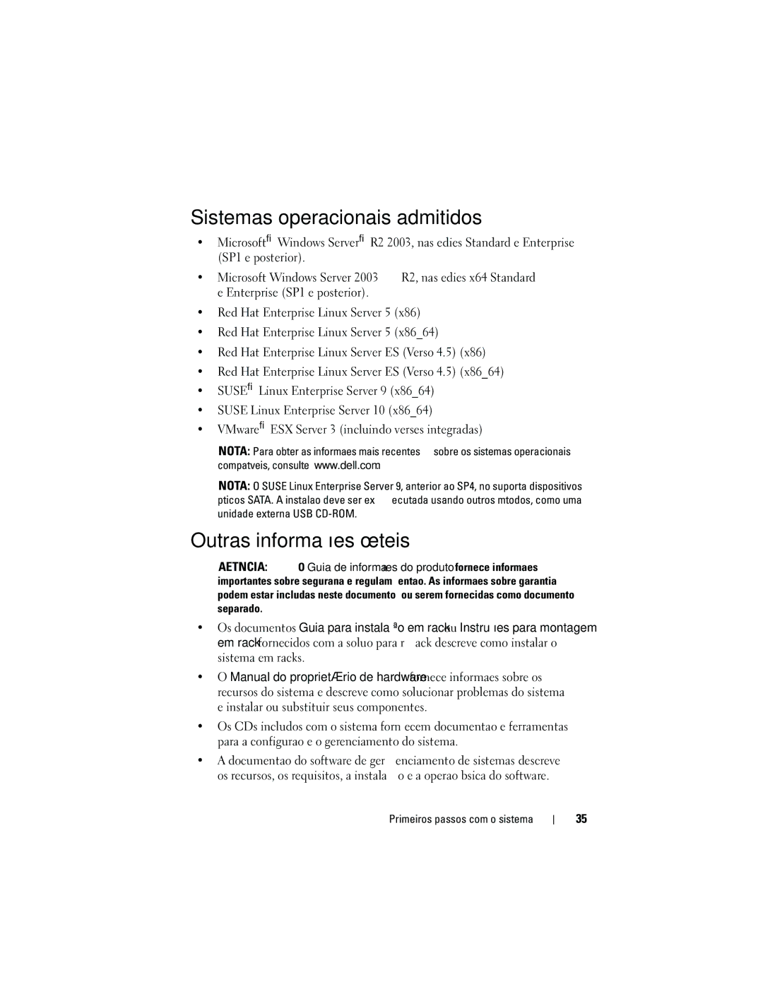 Dell R805 System, NX702 manual Sistemas operacionais admitidos, Outras informações úteis 