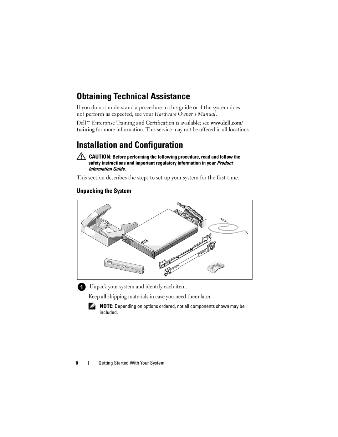 Dell NX702, R805 System manual Unpacking the System 