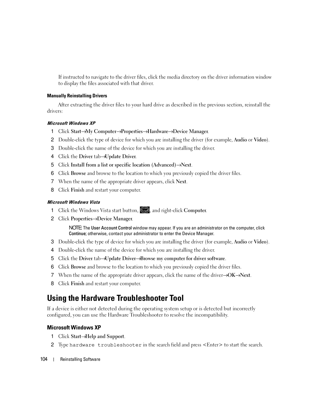 Dell NY105 manual Using the Hardware Troubleshooter Tool, Microsoft Windows XP 