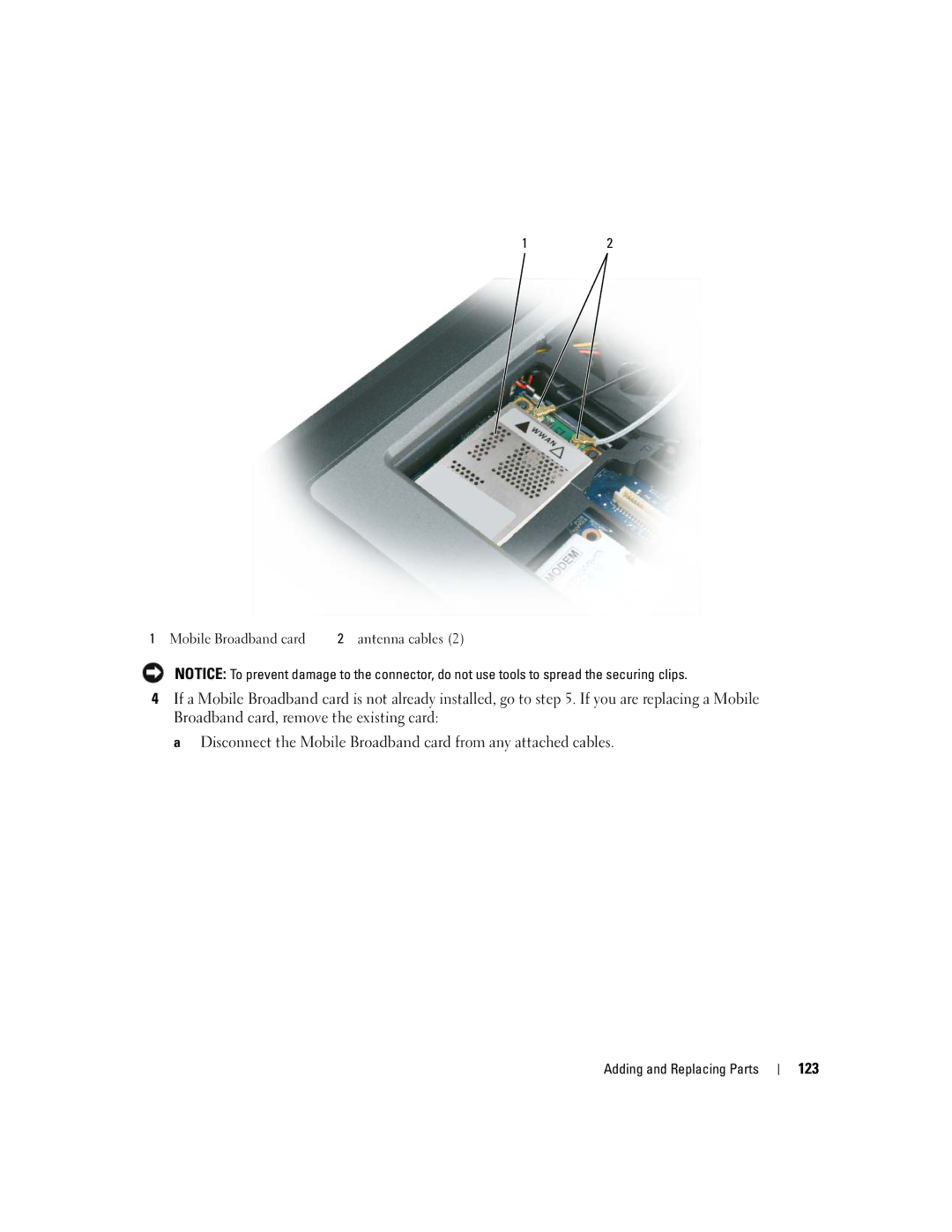 Dell NY105 manual 123, Mobile Broadband card 