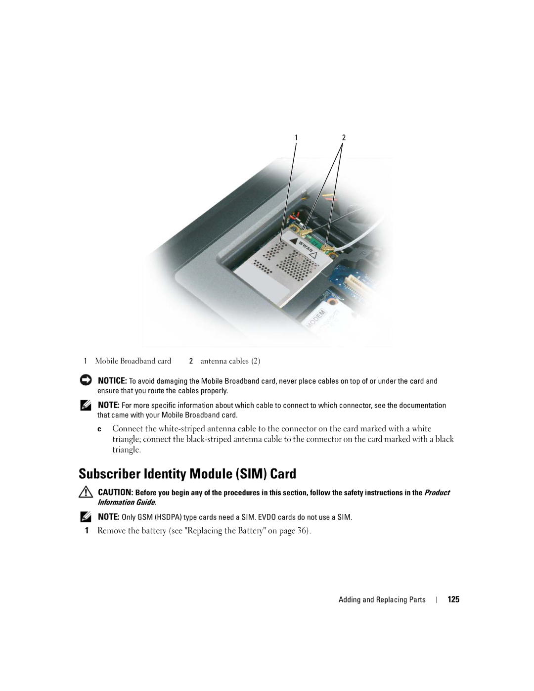 Dell NY105 manual Subscriber Identity Module SIM Card, 125 