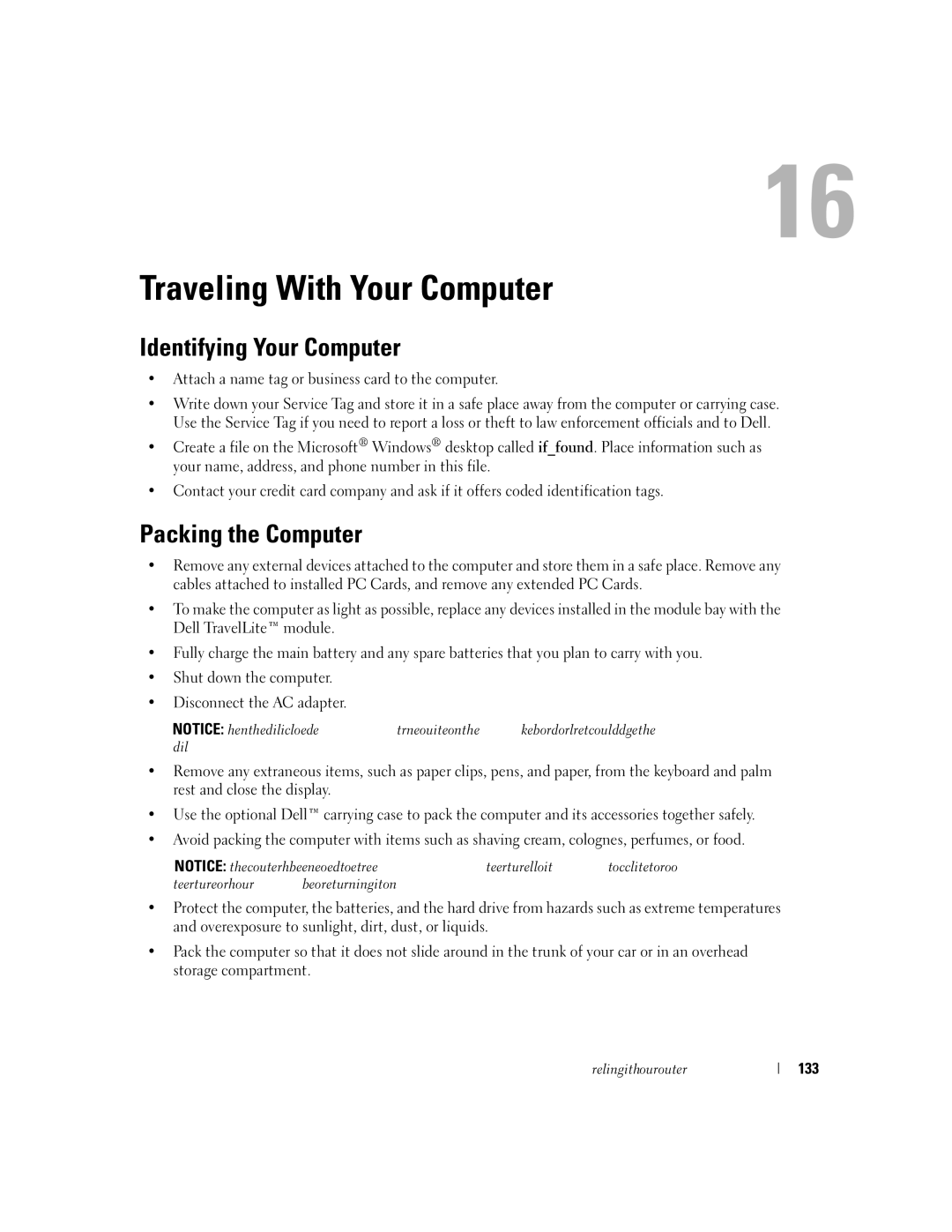 Dell NY105 manual Traveling With Your Computer, Identifying Your Computer, Packing the Computer, 133 