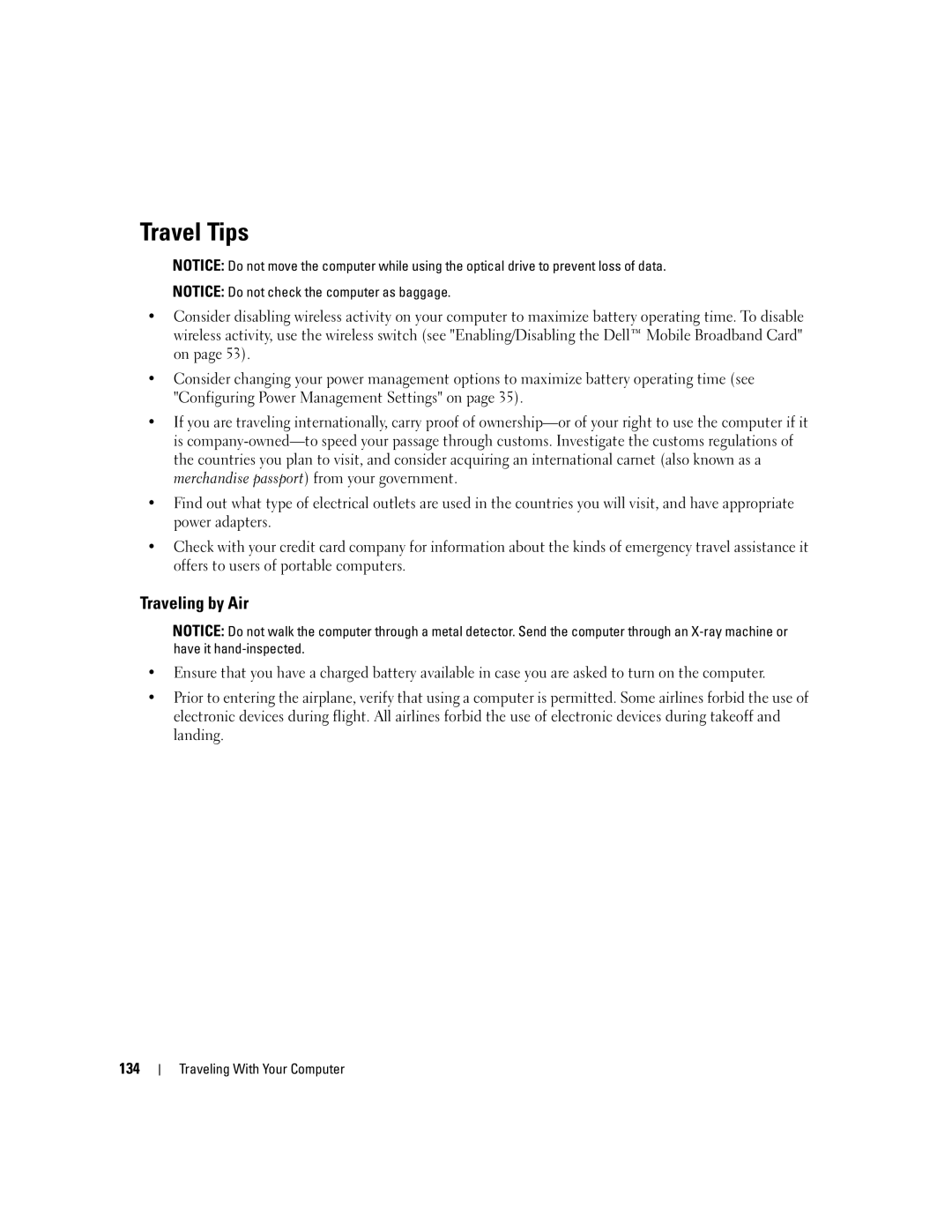 Dell NY105 manual Travel Tips, Traveling by Air 